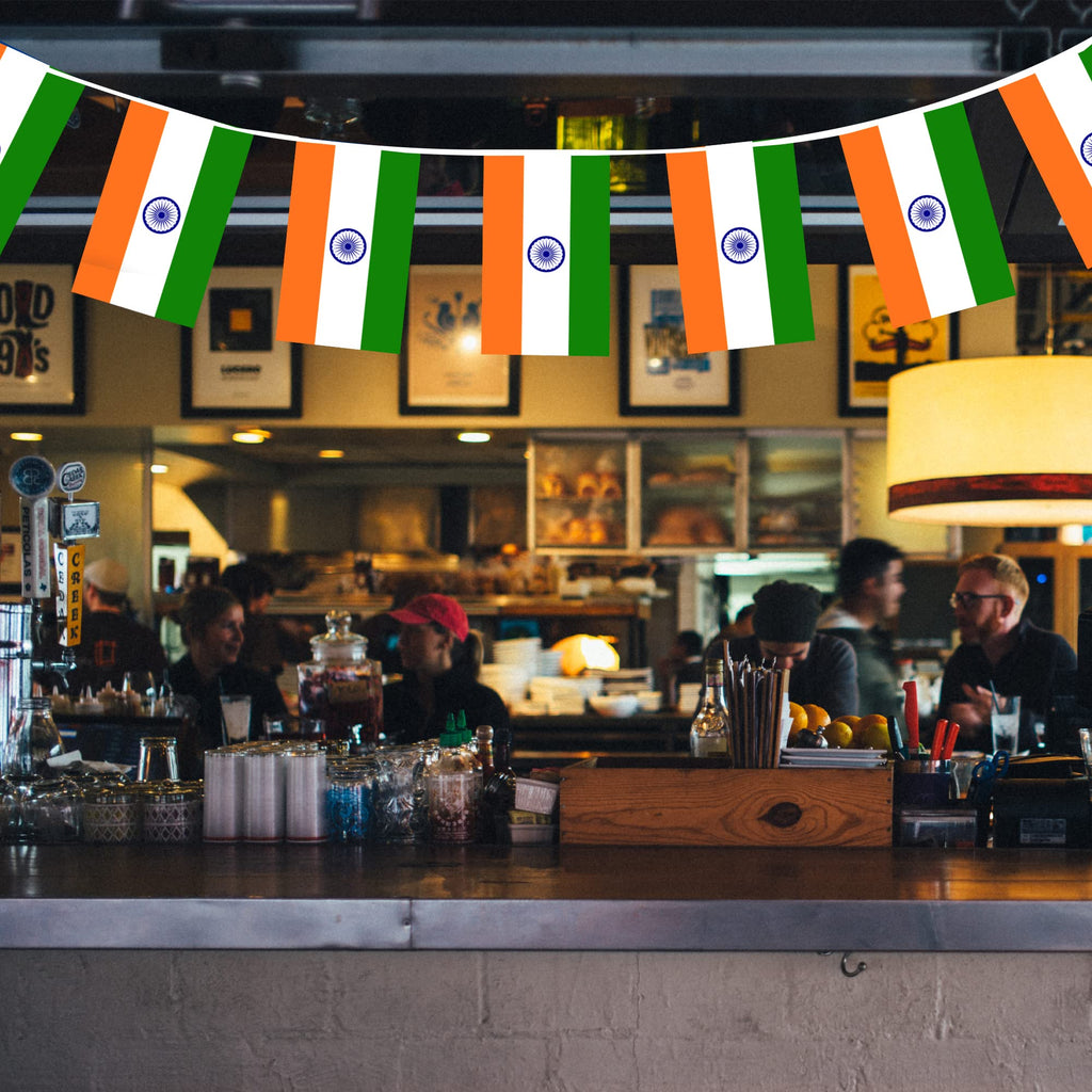 Anley India String Flag Pennant Flags, Patriotic Events 15th of August Indian Independence Day Decoration Sports Bars - 33 Feet 38 Flags