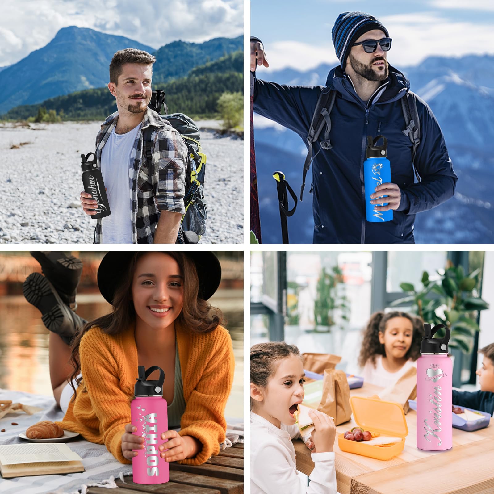 Custom Water Bottles Personalized with Straw Lid 24/32/40 oz Customized Stainless Steel Water Bottle with Engraved Names Double Wall Insulated for School Sports