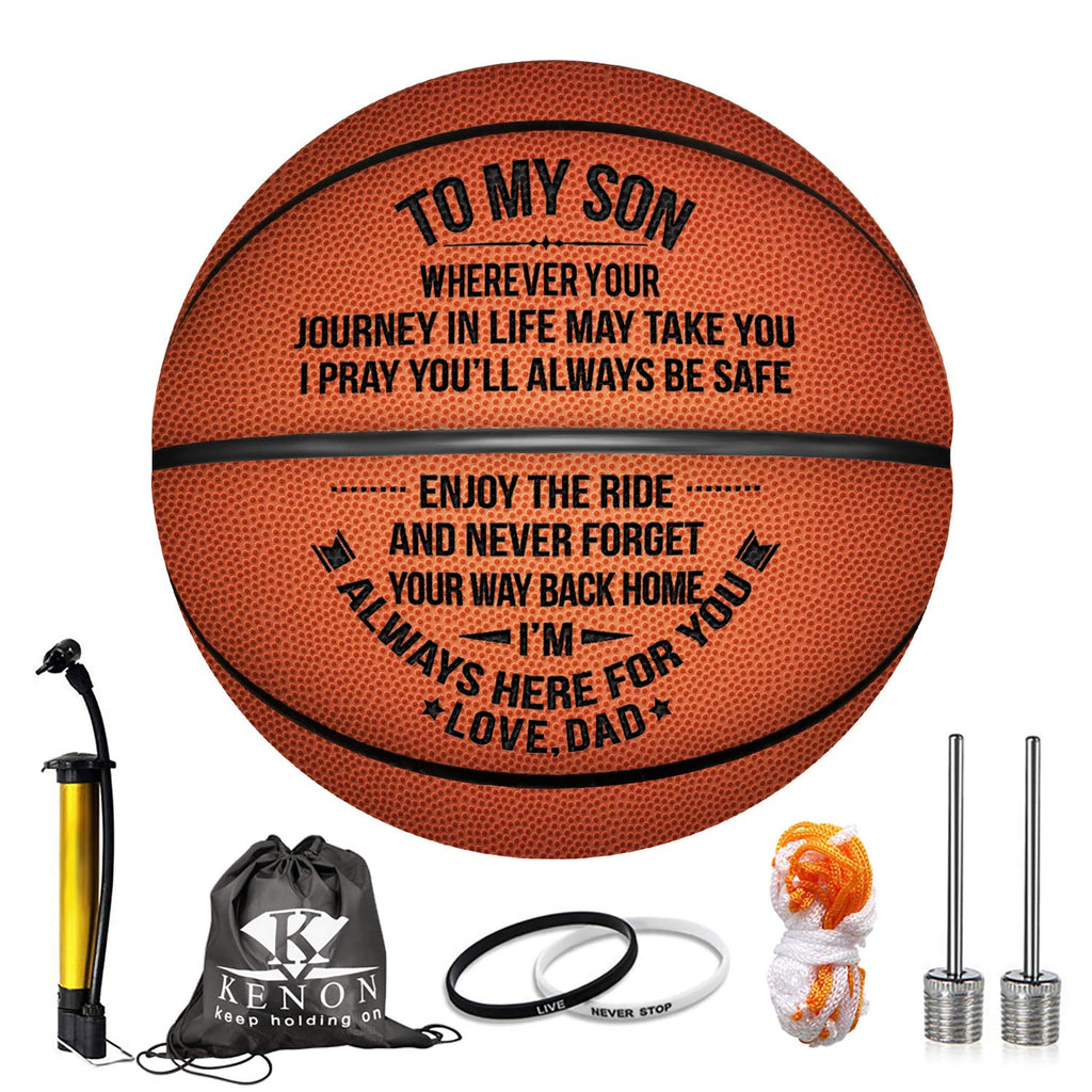 Kenon Engraved Basketball Gift for Son - Personalized Basketball Indoor/Outdoor Game Ball - Enioy The Ride and Never Forget Your Way Back Home, Graduation Birthday for Son from Dad