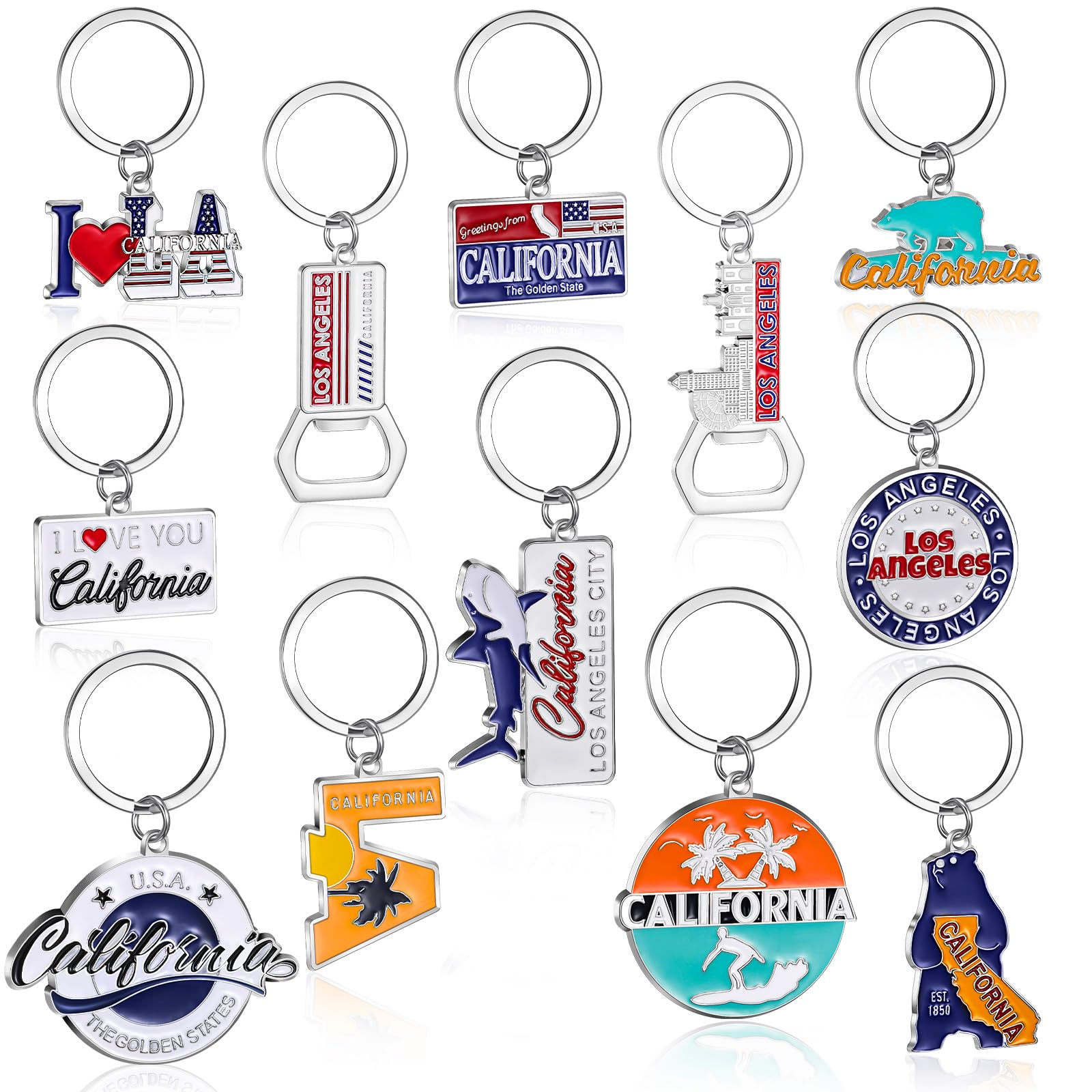 Landical 12 Pcs Los Angeles Souvenir Keychain California Souvenir Gifts Metal I Heart LA Keychain Bottle Opener Keyring