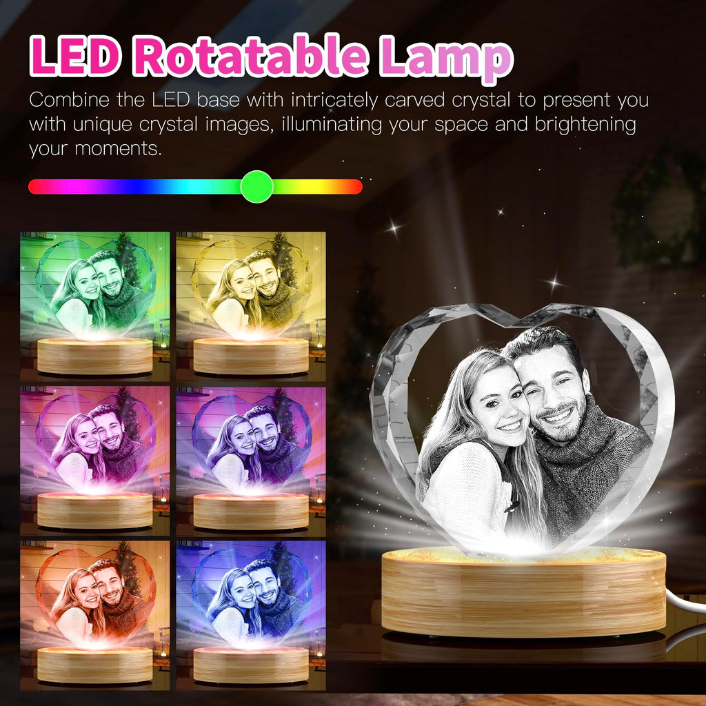 3D Crystal Photo, Great Christmas Personalized Gifts for Women, Wife, Her, Him, Mom, Dad, Men, Husband, 3D Laser Etched Glass Picture, Customized Xmas Anniversary Couple Birthday and Pet Gifts