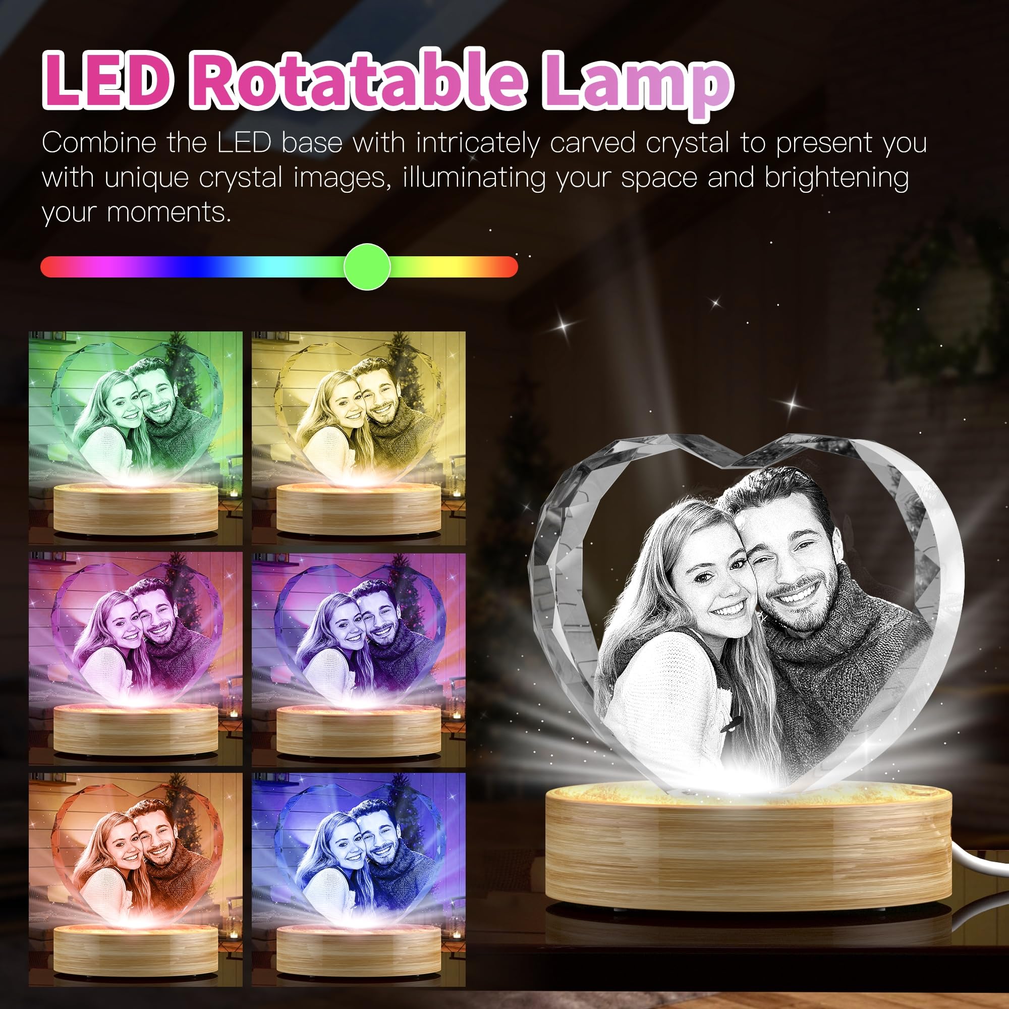 3D Crystal Photo, Great Christmas Personalized Gifts for Women, Wife, Her, Him, Mom, Dad, Men, Husband, 3D Laser Etched Glass Picture, Customized Xmas Anniversary Couple Birthday and Pet Gifts