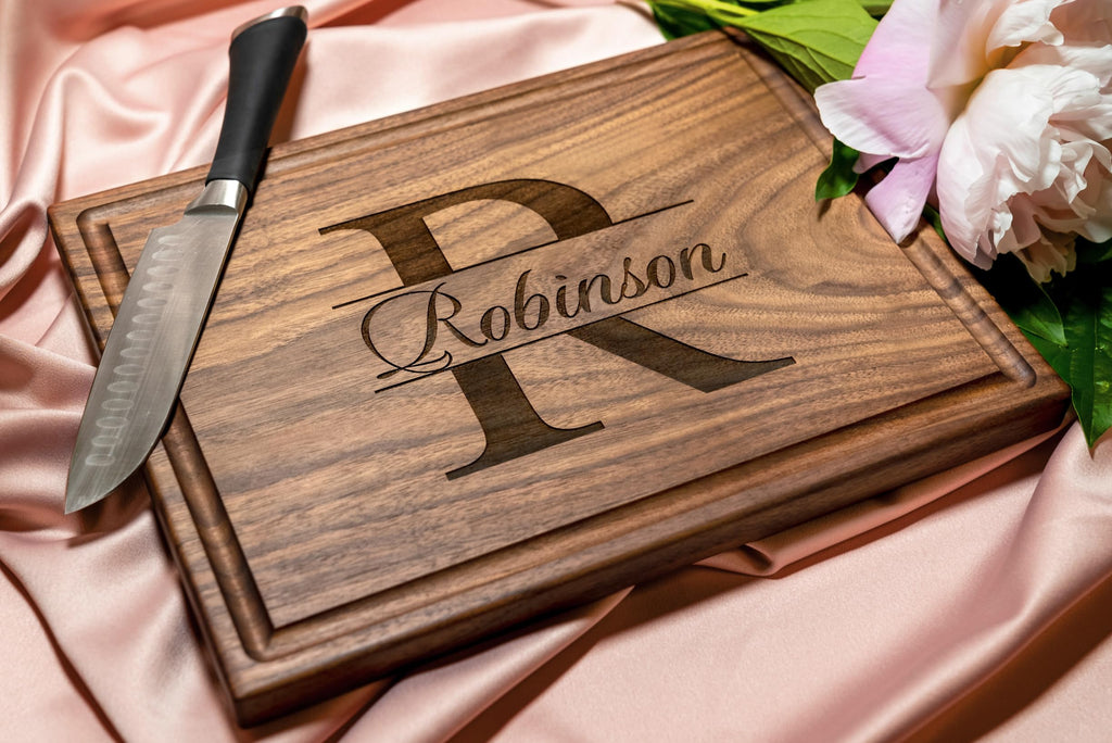 Personalized Cutting Board, Custom Wedding, Anniversary or Housewarming Gift Idea, Wood Engraved Charcuterie, for Friends and Family, Monogram Initial Design 004