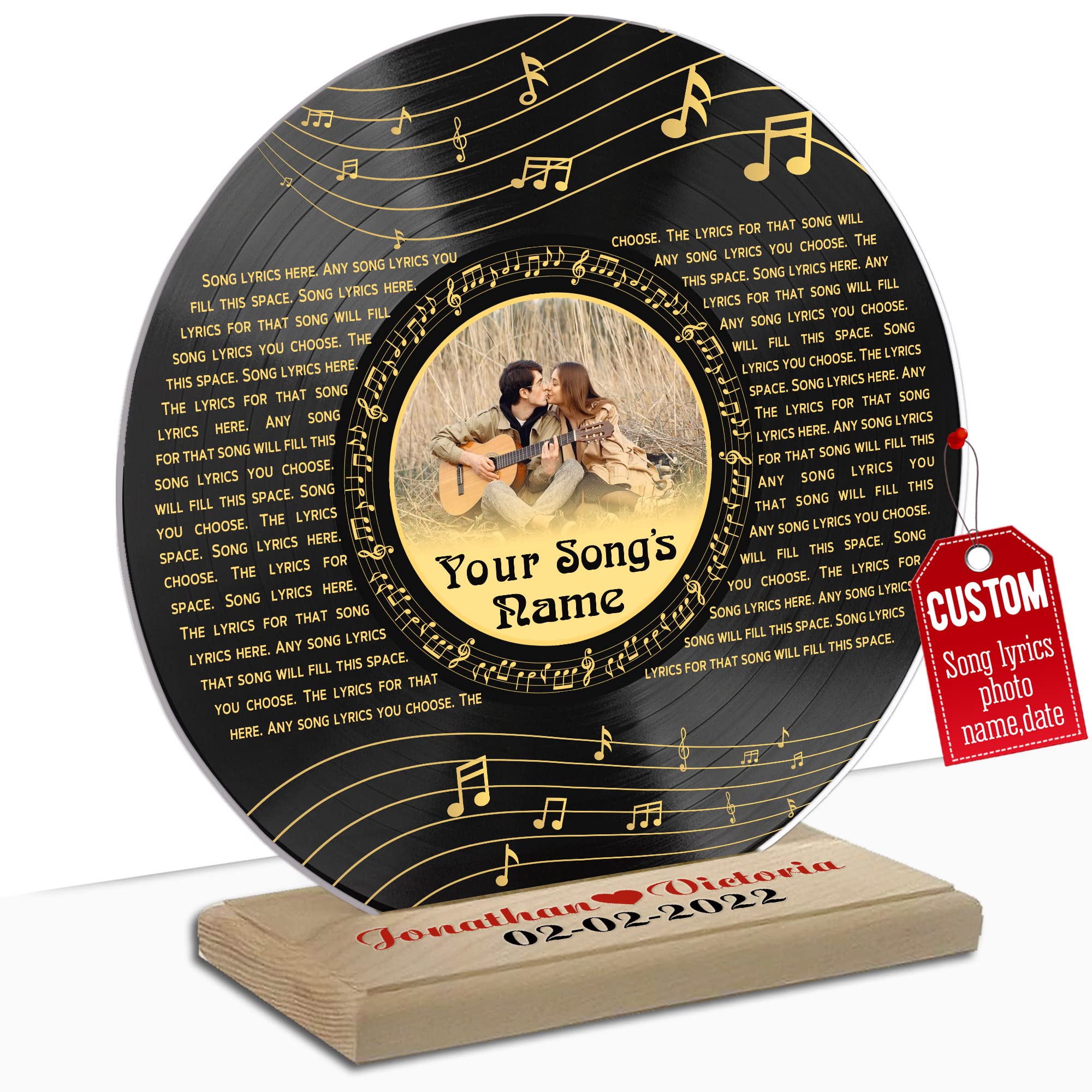 H-DEWALL Personalized Acrylic Song Lyrics With Photo Gifts For Him Name Date Picture Customized Vynil Record Photo Music Gifts For Men Decor Portrait Art Inspirational (Custom Gifts For Men)
