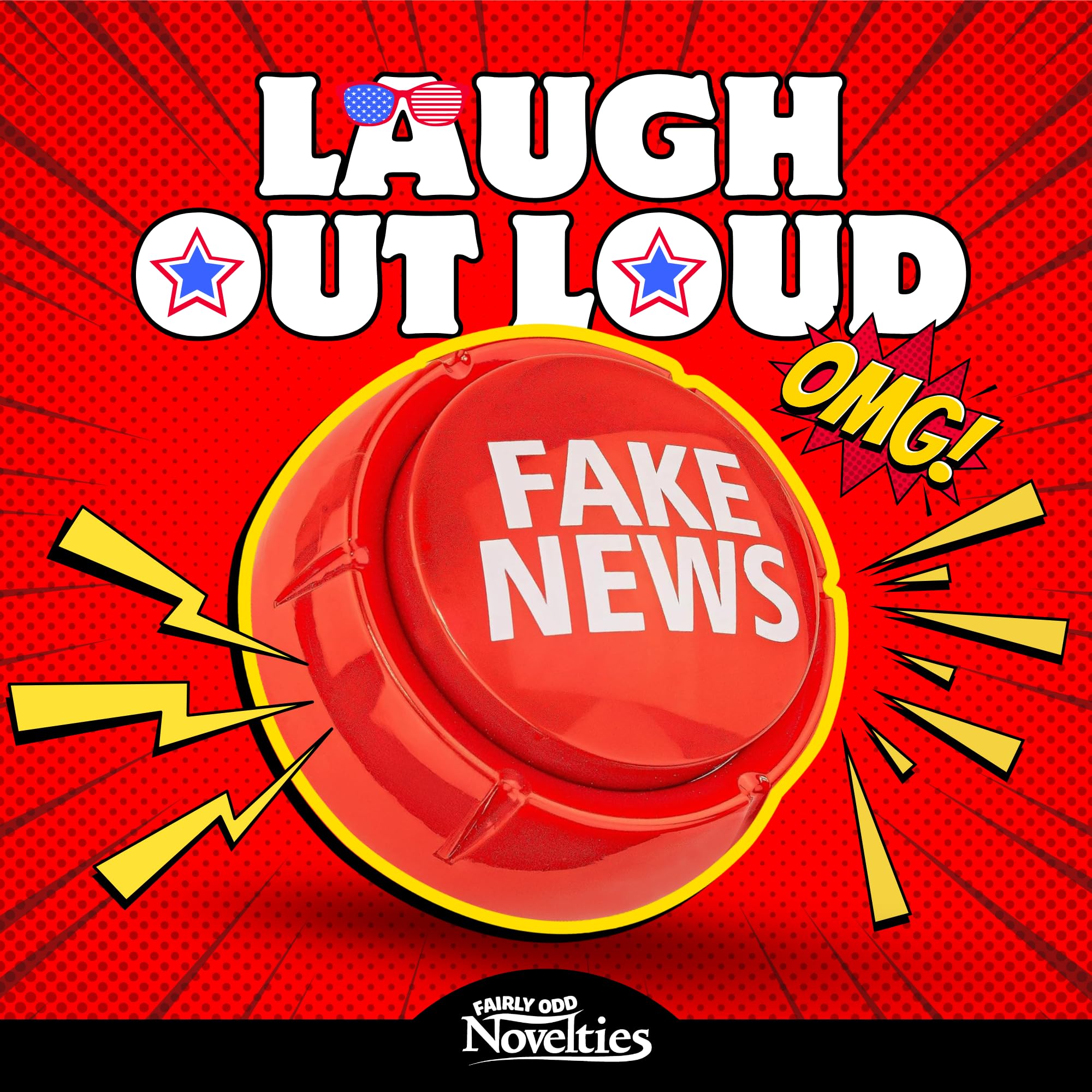 Fairly Odd Novelties Trumped Up Fake News Button - 7 Hilarious Donald Trump Sayings for Political Humor - Red, A Must-Have for Parties and Office Fun!