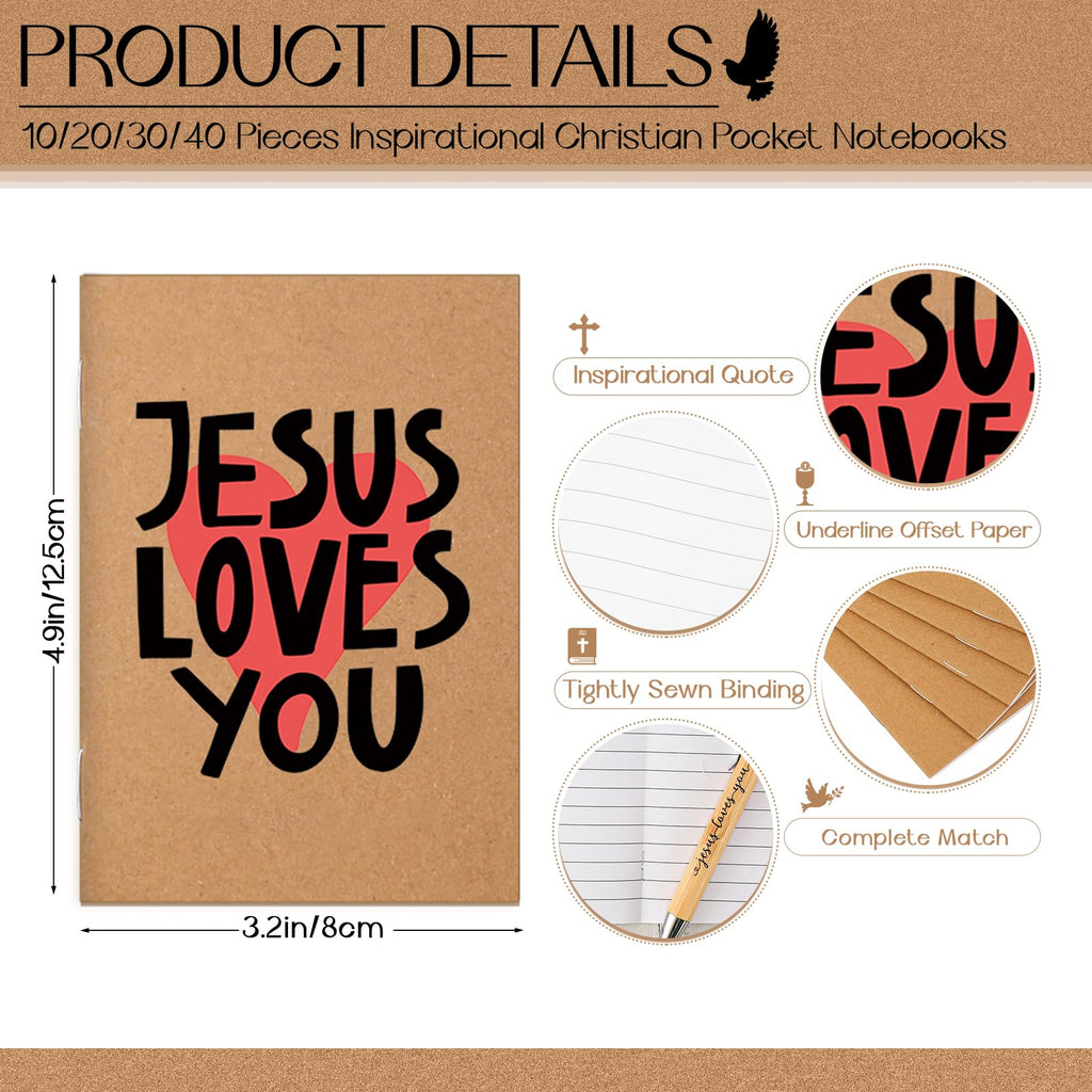 Tenceur 20 Sets Christian Gift Bulk Include Jesus Loves You Sign Inspirational Prayer Notepad Bible Bamboo Pen Religious Keychain with Organza Bags Church Party Favors for Sunday School