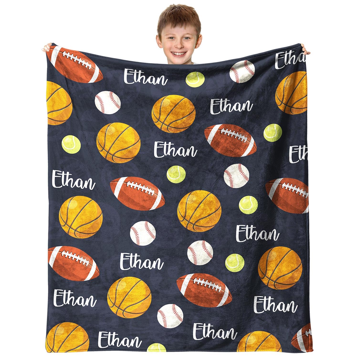 CZZDERAM Baby Boy Personalized Blanket Sports,Customized Sport Baby Blanket with Name,Ball Toddler Blanket,Customezed Birthday for Girl Boy Teens, Baby Shower Newborn Gifts