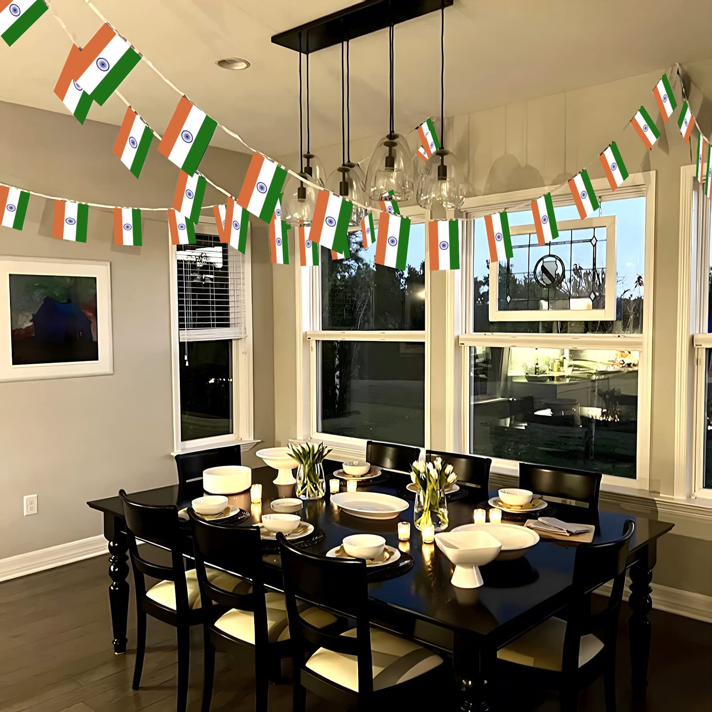 Anley India String Flag Pennant Flags, Patriotic Events 15th of August Indian Independence Day Decoration Sports Bars - 33 Feet 38 Flags