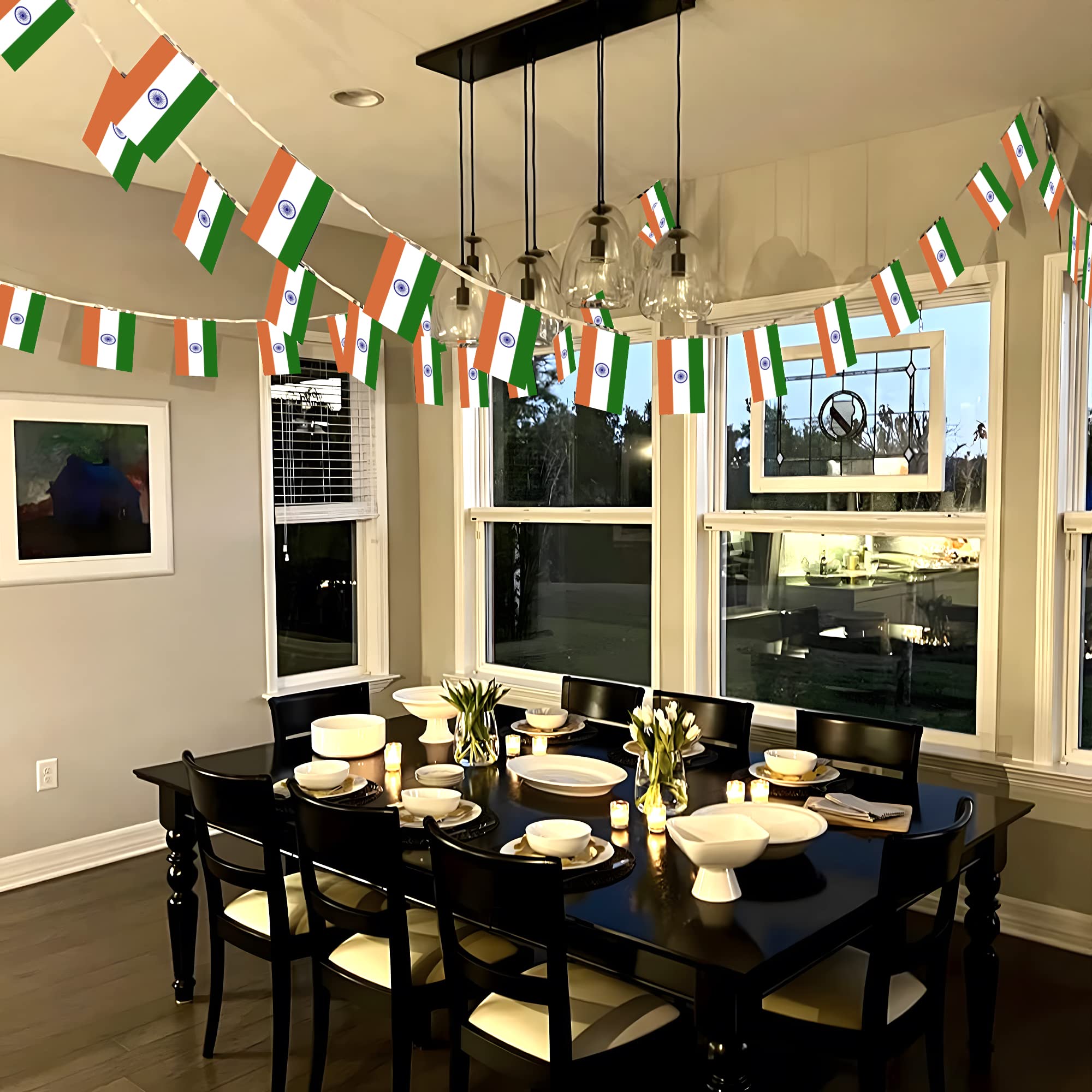 Anley India String Flag Pennant Flags, Patriotic Events 15th of August Indian Independence Day Decoration Sports Bars - 33 Feet 38 Flags