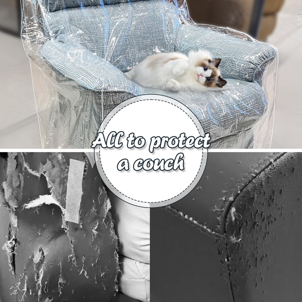 Swanna Plastic Recliner Furniture Cover – Clear Moving Bag for Couch, Heavy Duty Waterproof Cover Pets | Cat Scratching Protector,Plastic Chair Cover 42" BH x 25" AH x 36”W x 40”D (Armchair-1 Pack)