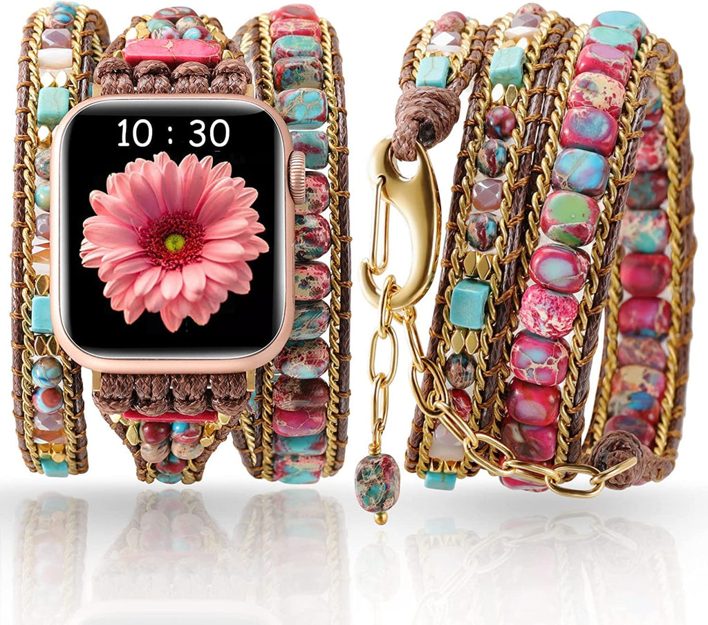 Youthrun Handmade Boho Watch Band Compatible with Apple Watch 49MM 45MM 44MM 42MM 41MM 40MM 38MM Beaded Wrap Bracelet for iWatch Ultra, Series SE/9/8/7/6/5/4/3/2/1, Fancy Strap for Women