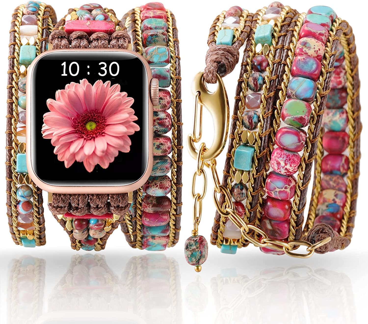 Youthrun Handmade Boho Watch Band Compatible with Apple Watch 49MM 45MM 44MM 42MM 41MM 40MM 38MM Beaded Wrap Bracelet for iWatch Ultra, Series SE/9/8/7/6/5/4/3/2/1, Fancy Strap for Women