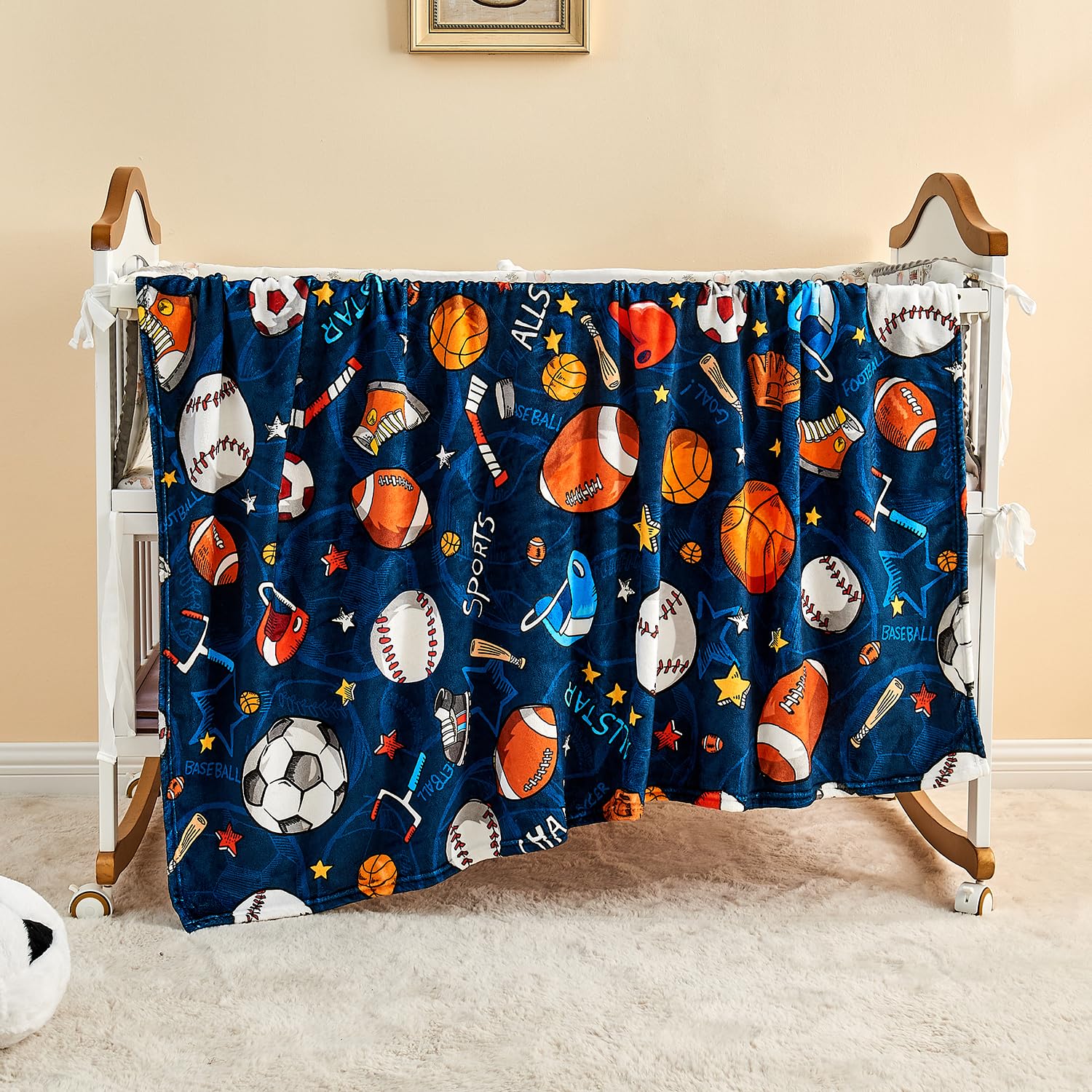 Wajade Sports Blanket for Boys,Soft Fleece 3D Soccer Basketball Baseball Football Kids Blanket for Couch Sofa Bedroom, Fuzzy Blanket and Throws Ball Blanket for Kids Boys Teens,50"x60"