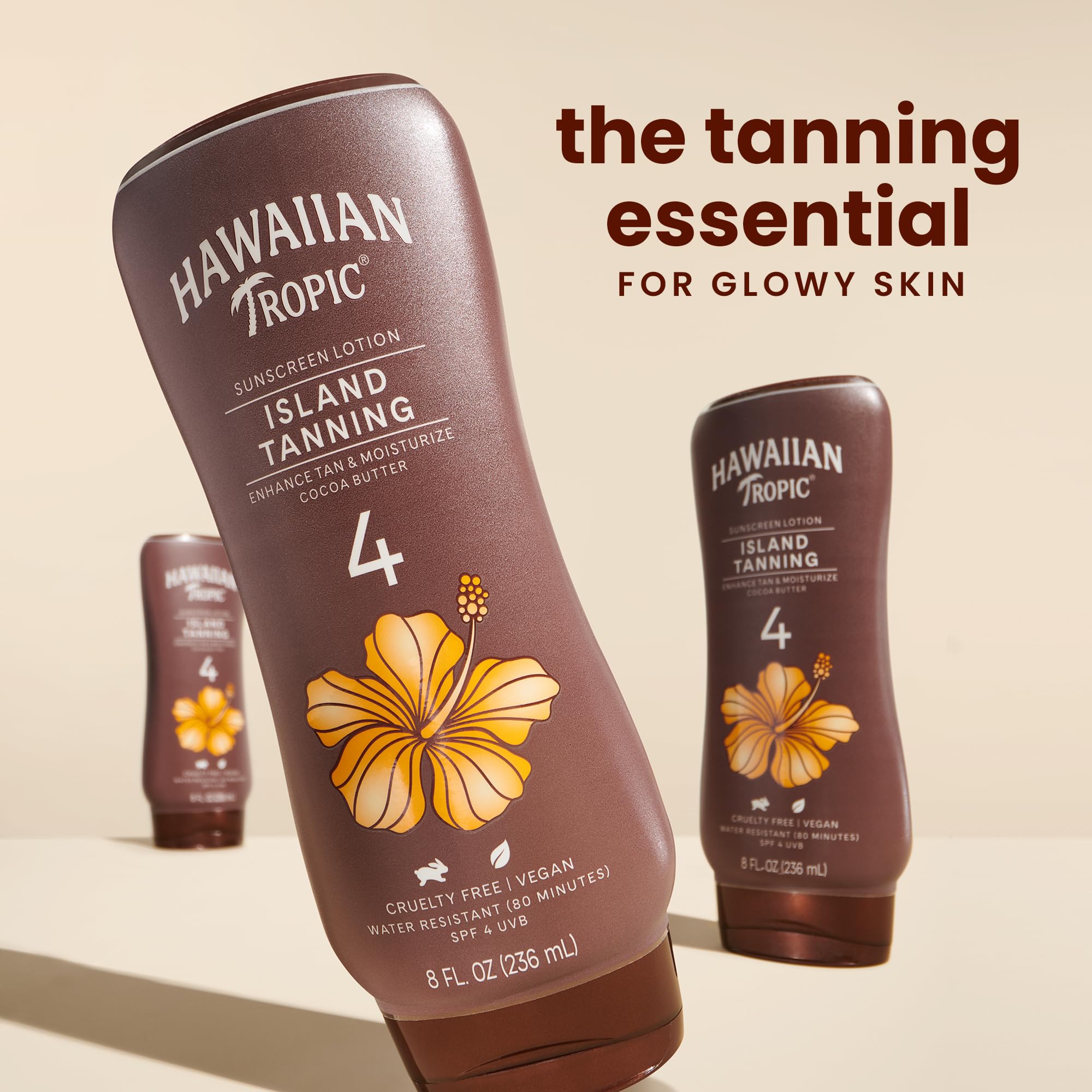 Hawaiian Tropic Island Tanning Lotion Sunscreen SPF 4, 8oz | Outdoor Tanning Lotion with SPF, SPF 4 Sunscreen, Oxybenzone Free Sunscreen, 8oz, Twin Pack