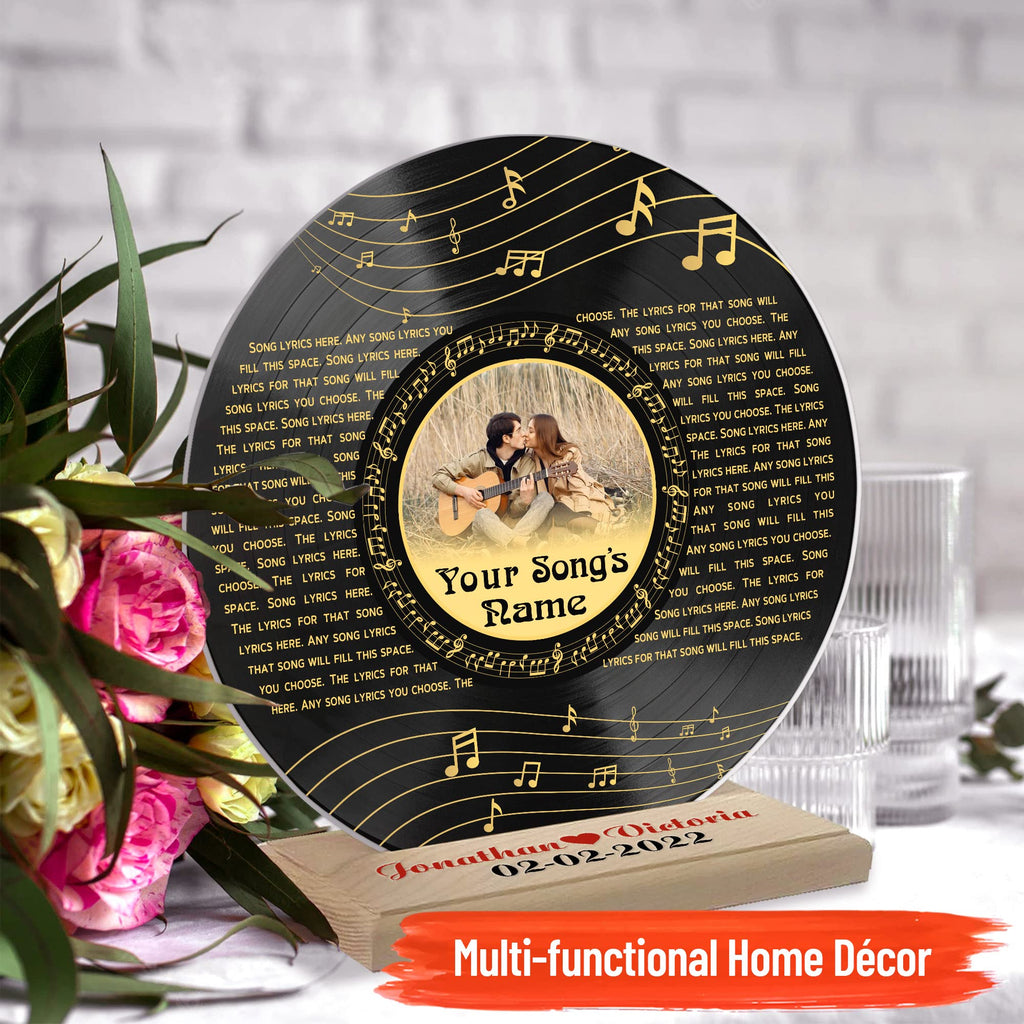 H-DEWALL Personalized Acrylic Song Lyrics With Photo Gifts For Him Name Date Picture Customized Vynil Record Photo Music Gifts For Men Decor Portrait Art Inspirational (Custom Gifts For Men)