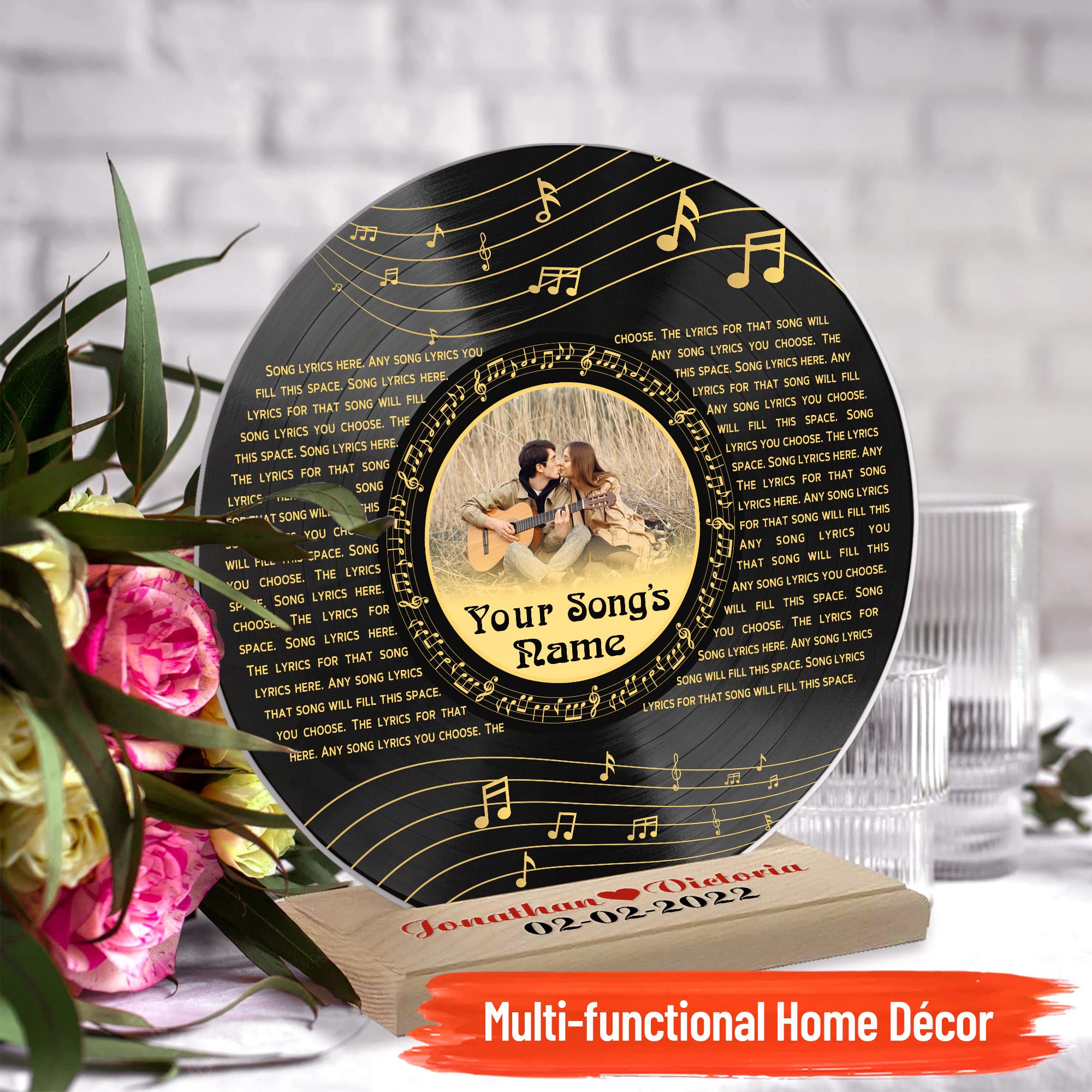 H-DEWALL Personalized Acrylic Song Lyrics With Photo Gifts For Him Name Date Picture Customized Vynil Record Photo Music Gifts For Men Decor Portrait Art Inspirational (Custom Gifts For Men)