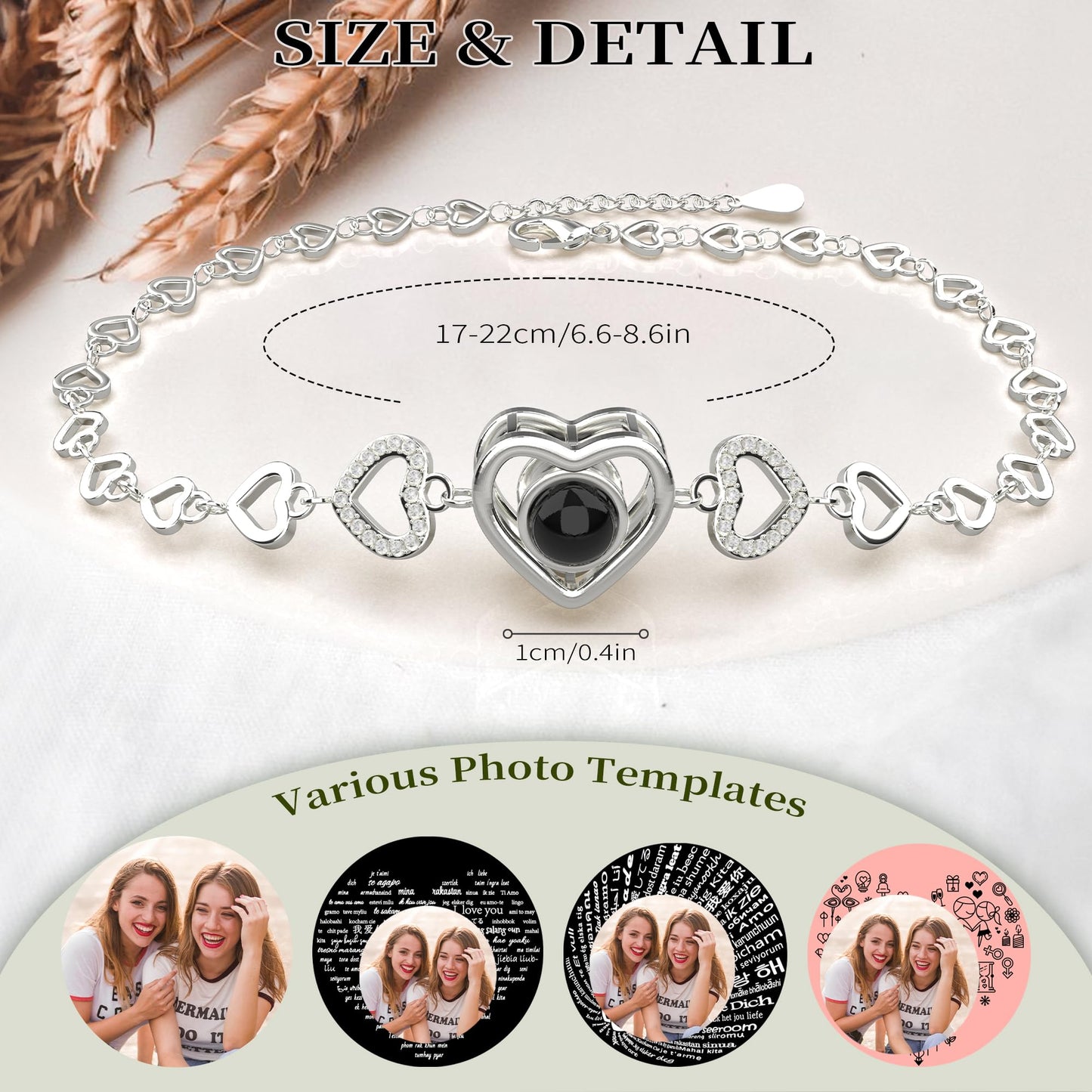 Easycosy Personalized Bracelets with Picture Inside Custom Photo Projection Bracelets Customized Gifts for Women Valentine's Day Love Gifts Anniversary Birthday Memorial Gifts for Girlfriend Besties