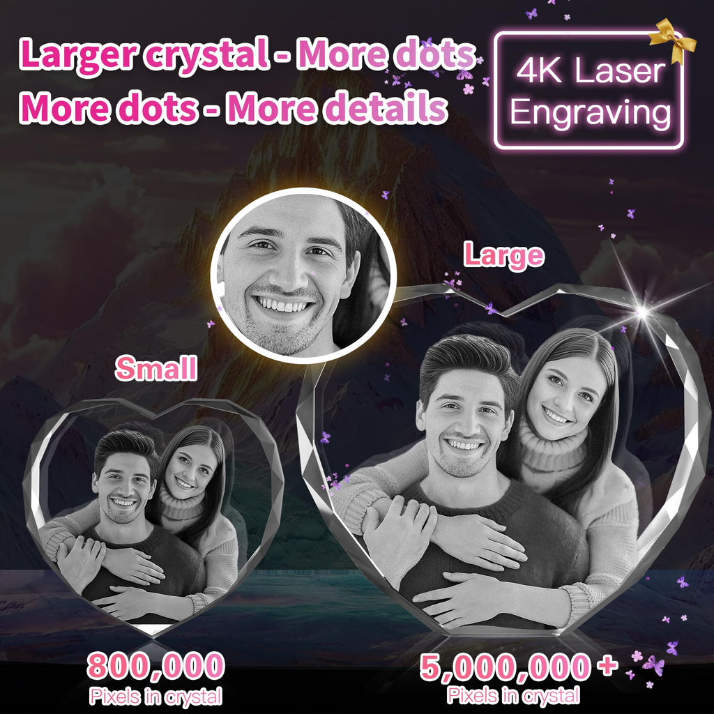 3D Crystal Photo, Great Christmas Personalized Gifts for Women, Wife, Her, Him, Mom, Dad, Men, Husband, 3D Laser Etched Glass Picture, Customized Xmas Anniversary Couple Birthday and Pet Gifts