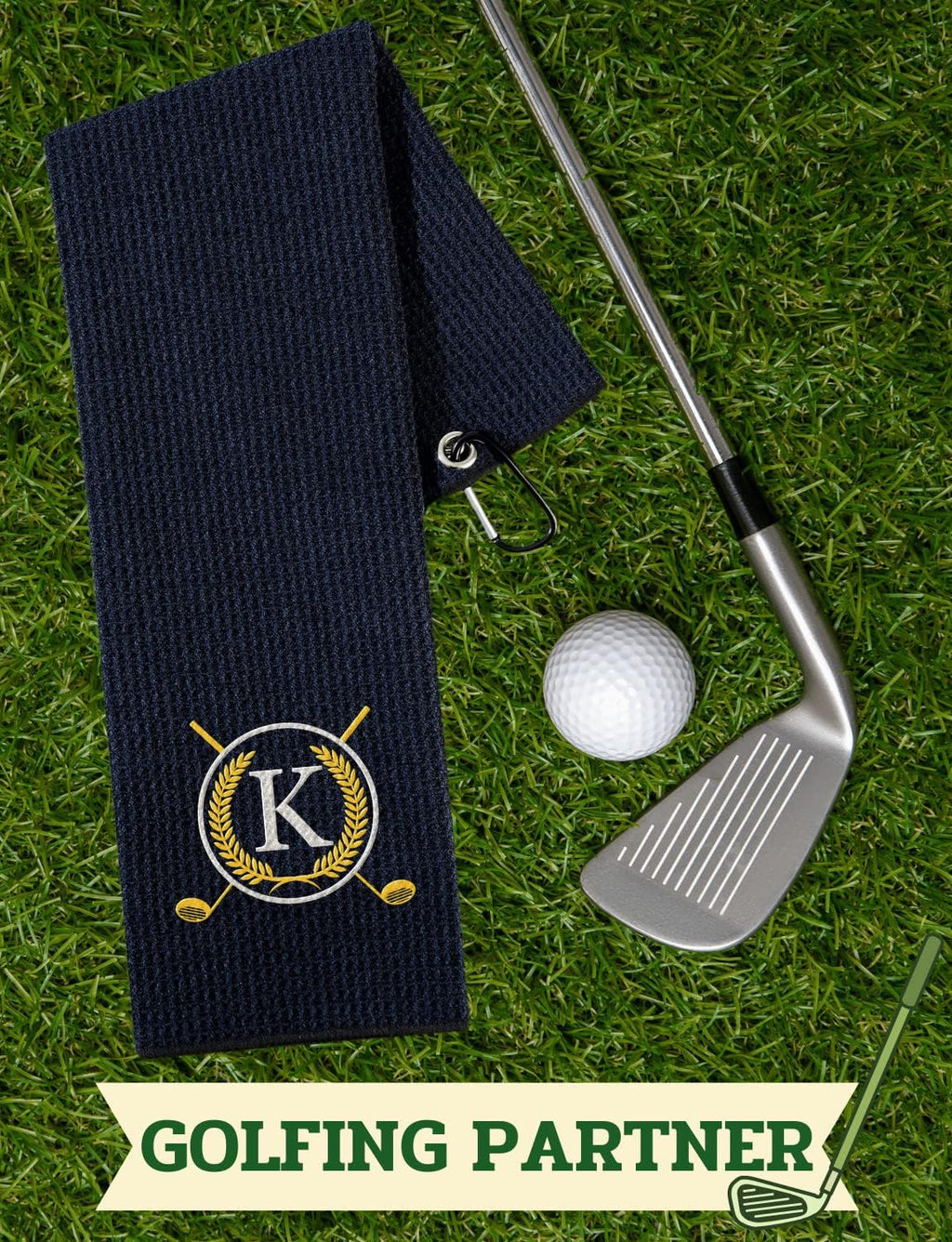 CybGene Golf Towels Gift, Monogrammed Golf Towels for Golf Bags for Men and Women on National Golf Day, Retirement, Birthday, and Christmas, 16”x 24” Microfiber Golf Towel - Initial J