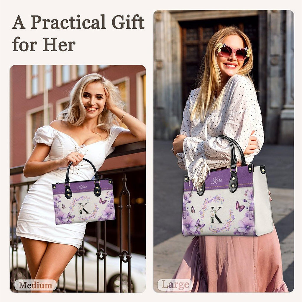 Personalized Monogrammed Womens Handbags - Medium Top-handle with Shoulder Strap - Aesthetic Handbag with Zipper