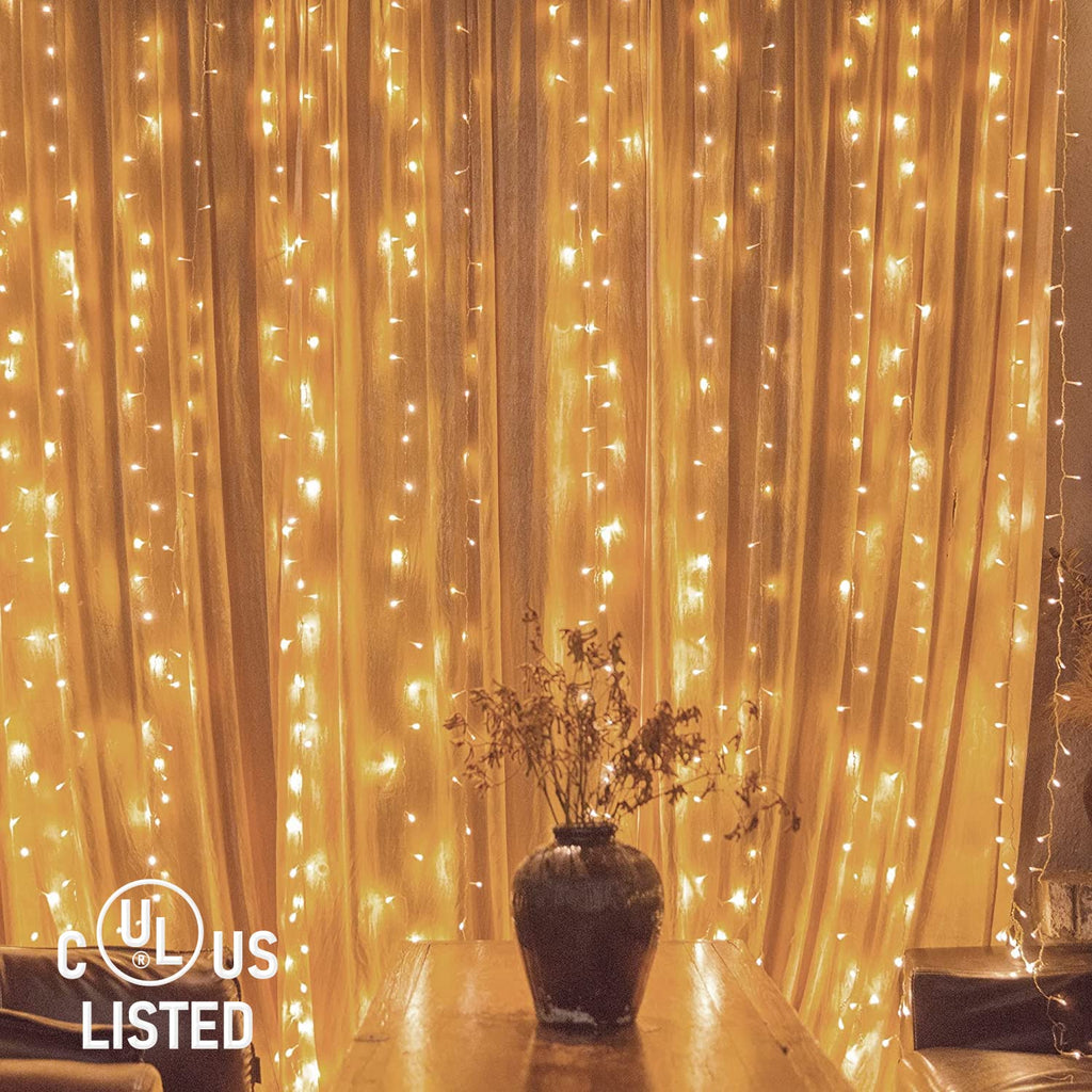 Twinkle Star 300 LED Curtain String Lights, 8 Modes Plug in Fairy Lights for Bedroom,Wedding,Party,Birthday, Hanging Twinkle Light for Indoor Outdoor Wall Window Backdrop Decoration, Warm White