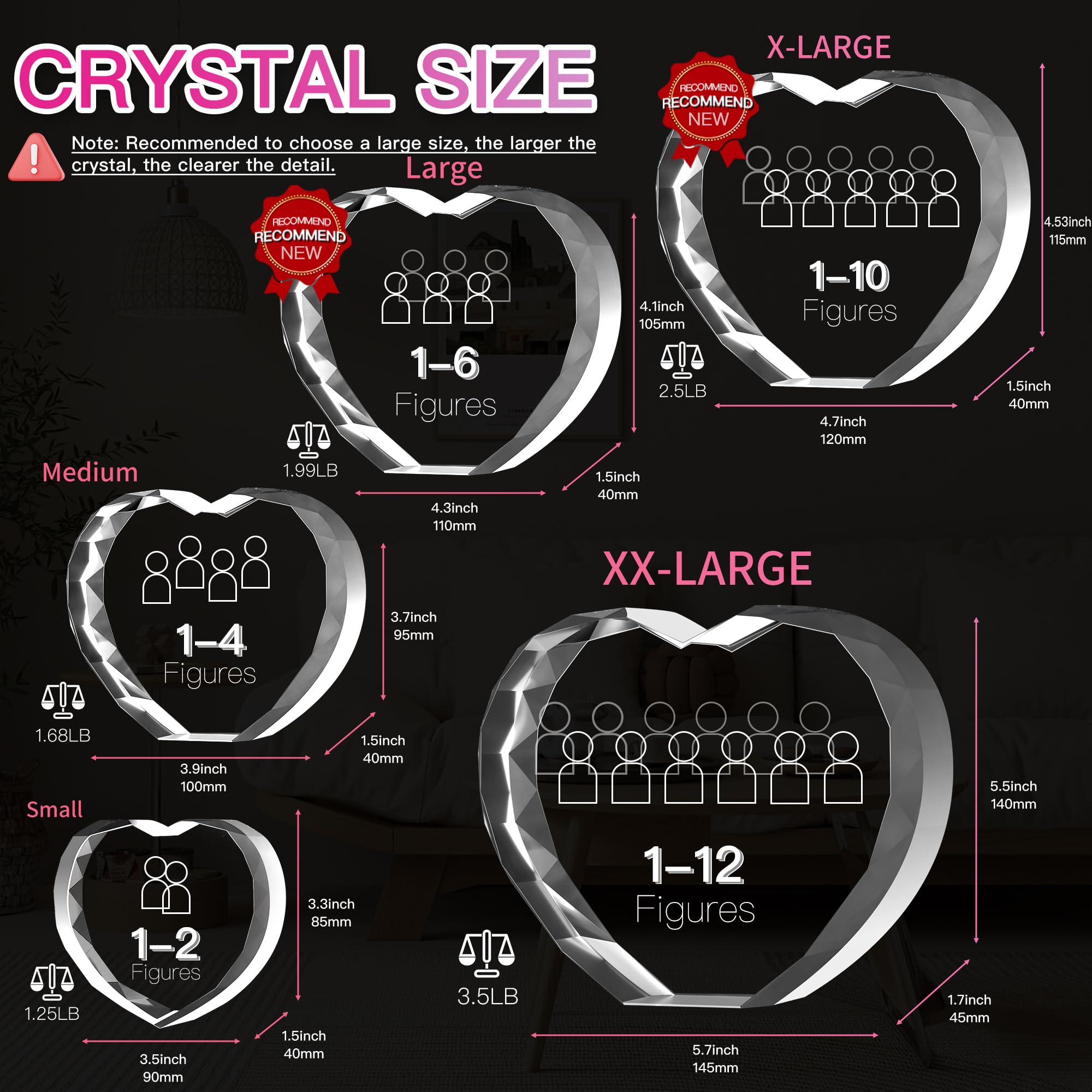 3D Crystal Photo, Great Christmas Personalized Gifts for Women, Wife, Her, Him, Mom, Dad, Men, Husband, 3D Laser Etched Glass Picture, Customized Xmas Anniversary Couple Birthday and Pet Gifts