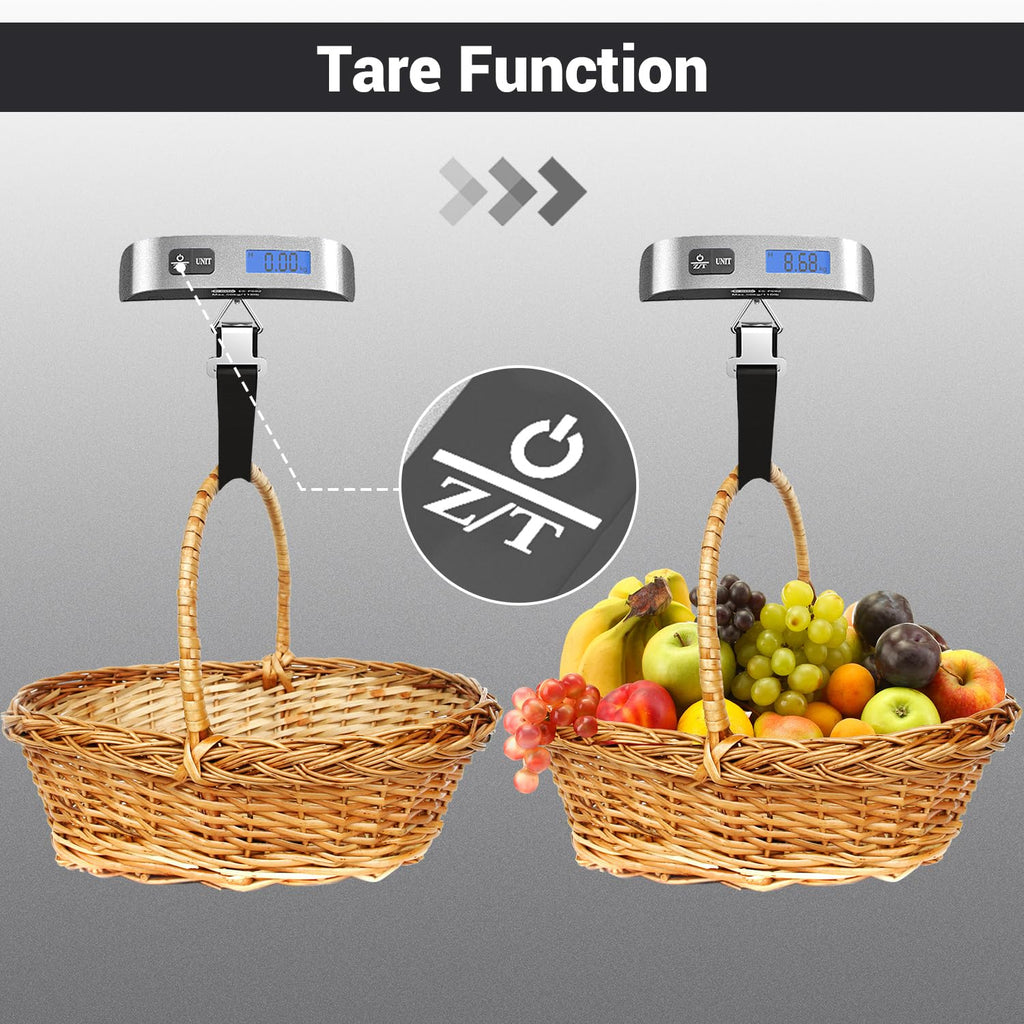 Luggage Scale, Dr.meter Travel Essentials Backlight LCD Display 110lb/50kg Luggage Weight Scale for Travel Accessories Portable Handheld Scale with Rubber Paint, Temperature Sensor, Battery Included