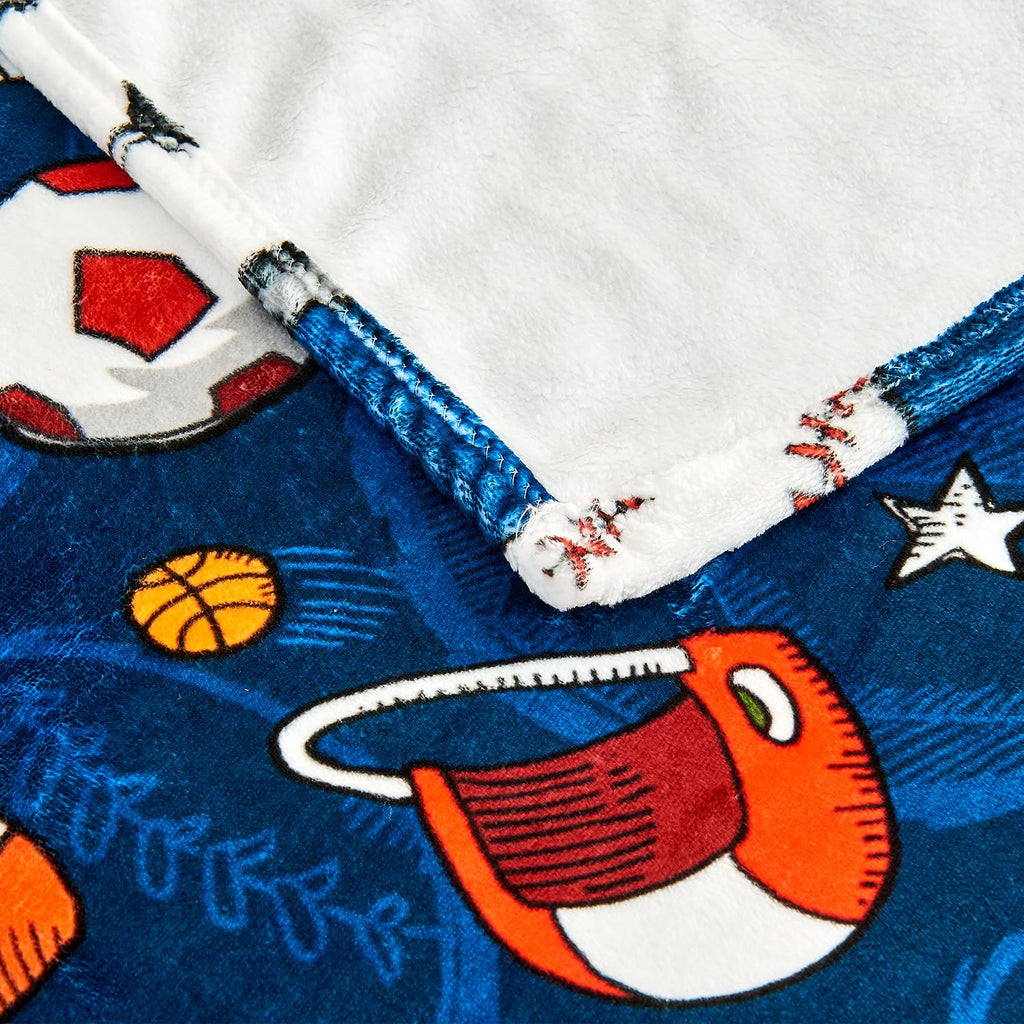 Wajade Sports Blanket for Boys,Soft Fleece 3D Soccer Basketball Baseball Football Kids Blanket for Couch Sofa Bedroom, Fuzzy Blanket and Throws Ball Blanket for Kids Boys Teens,50"x60"