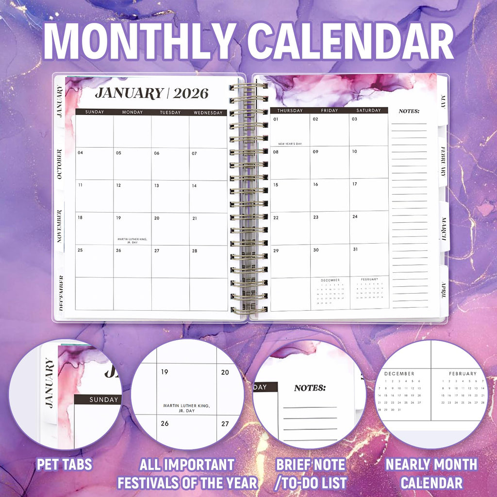 Planner 2025-2026 7.9" x 9.8", Large 18 Months Academic Daily Weekly Monthly Planner Yearly Agenda Jan. 2025–June. 2026, Page Tabs, Separator Page, Pocket Folder, Bookmark, Stickers, Sticky Note Set