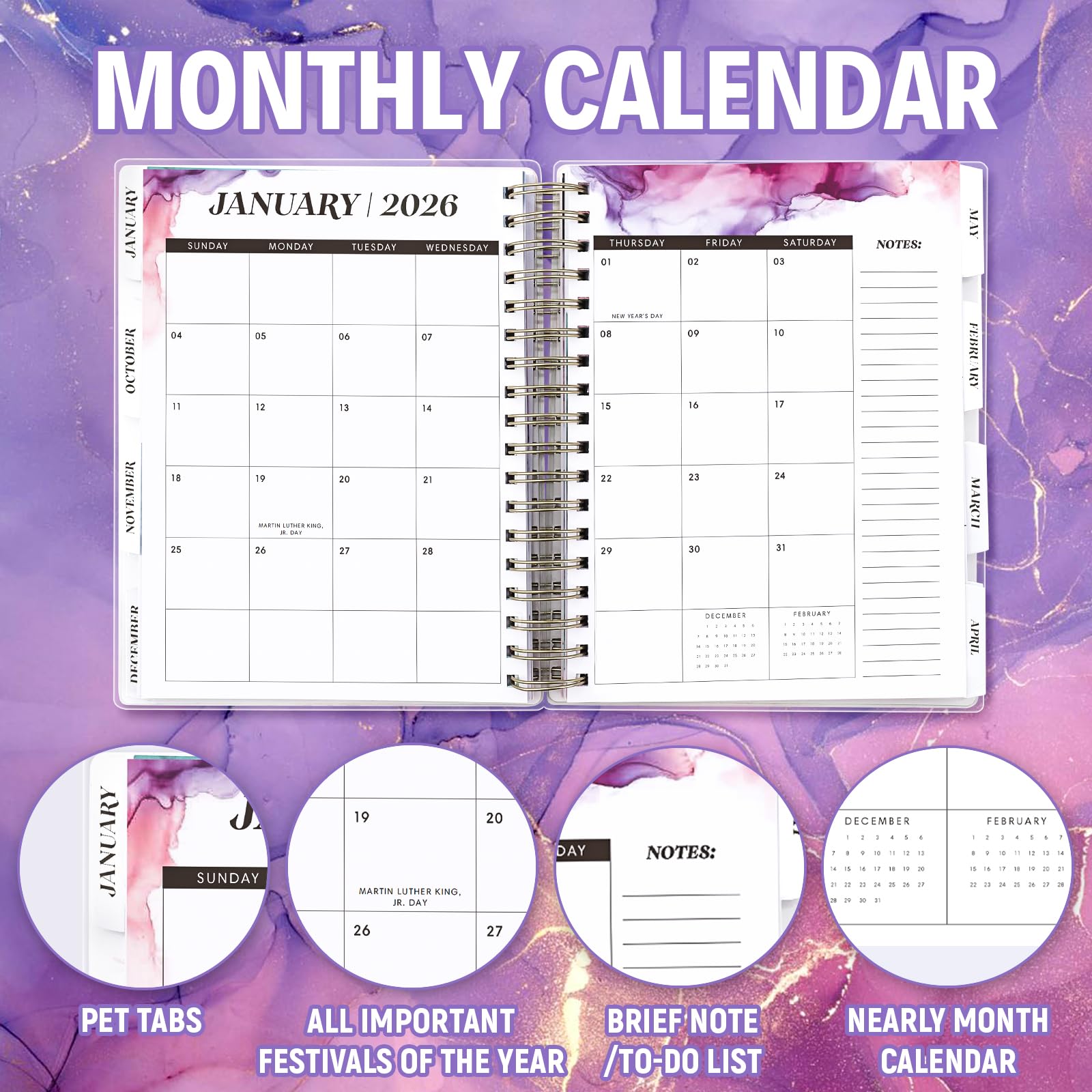 Planner 2025-2026 7.9" x 9.8", Large 18 Months Academic Daily Weekly Monthly Planner Yearly Agenda Jan. 2025–June. 2026, Page Tabs, Separator Page, Pocket Folder, Bookmark, Stickers, Sticky Note Set