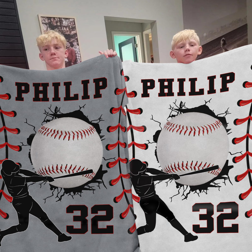 Pinkfulum Personalized Baseball Blankets with Name Numbers, Custom Baseball Team Game Throw Flannel Blankets Stuff Gifts for Boys Sports Lover Fans Kids Adult