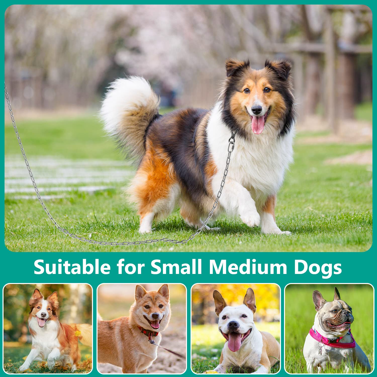 Tresbro Heavy Duty Dog Chains for Outside, 15FT Stainless Steel Tie Out Cable with Swivel Hook for Small Medium Dogs, Metal Chew Proof Pet Runner Chain Leash Lead for Outdoor Camping Hiking Yard, 3MM