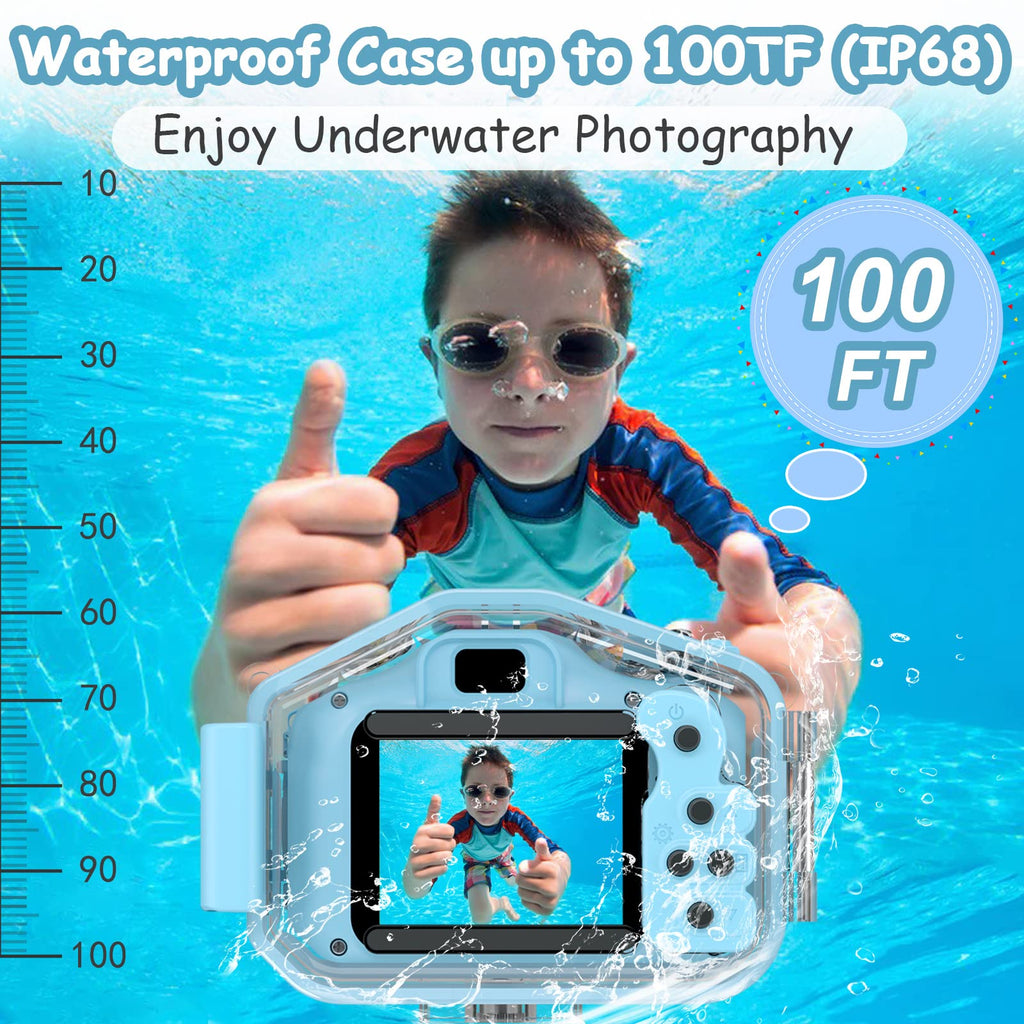 DEKER Kids Waterproof Camera for Boys, Christmas Birthday Gifts for Toys 3-12 Year Old, Mini Children Underwater Digital Action Camcorder (Light Blue)