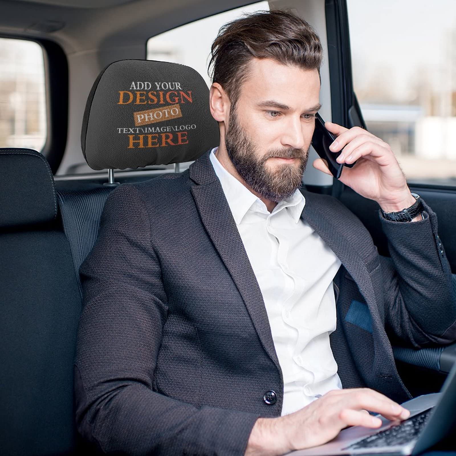 buxvhre Custom Headrest Covers for Cars Personalized Car Seat Headrest Cover Add Your Photo Text Washable Decorative Headrest Cushion Case (2 PCS)