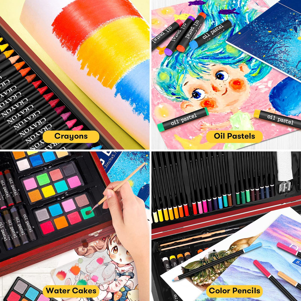 Art Supplies, Back to School Supplies, iBayam 150-Pack Deluxe Wooden Art Set Crafts Drawing Painting Kit with 1 Coloring Book, 2 Sketch Pads, Gift Box for Adults Artist Beginners Kids Teens Girls Boys