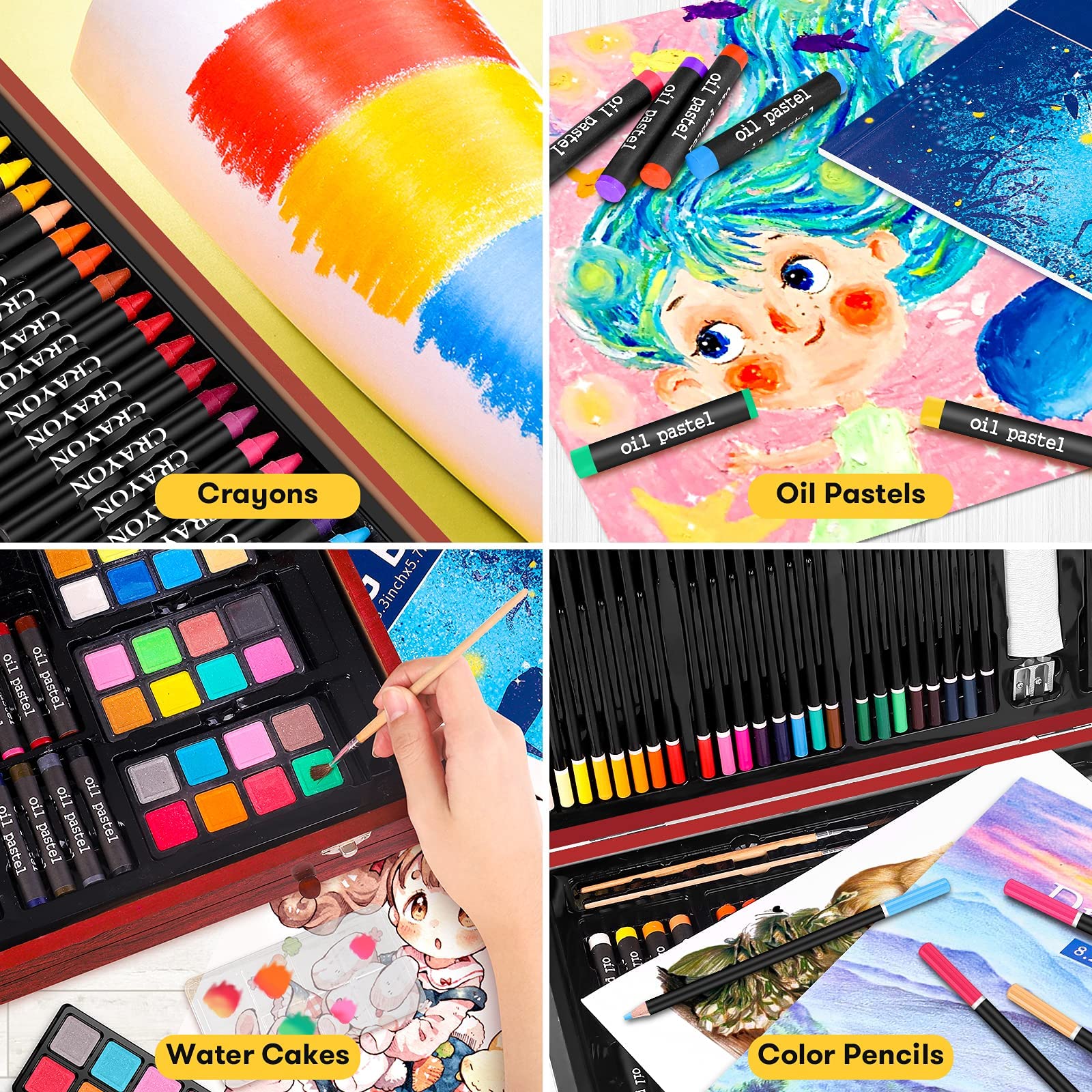 Art Supplies, Back to School Supplies, iBayam 150-Pack Deluxe Wooden Art Set Crafts Drawing Painting Kit with 1 Coloring Book, 2 Sketch Pads, Gift Box for Adults Artist Beginners Kids Teens Girls Boys