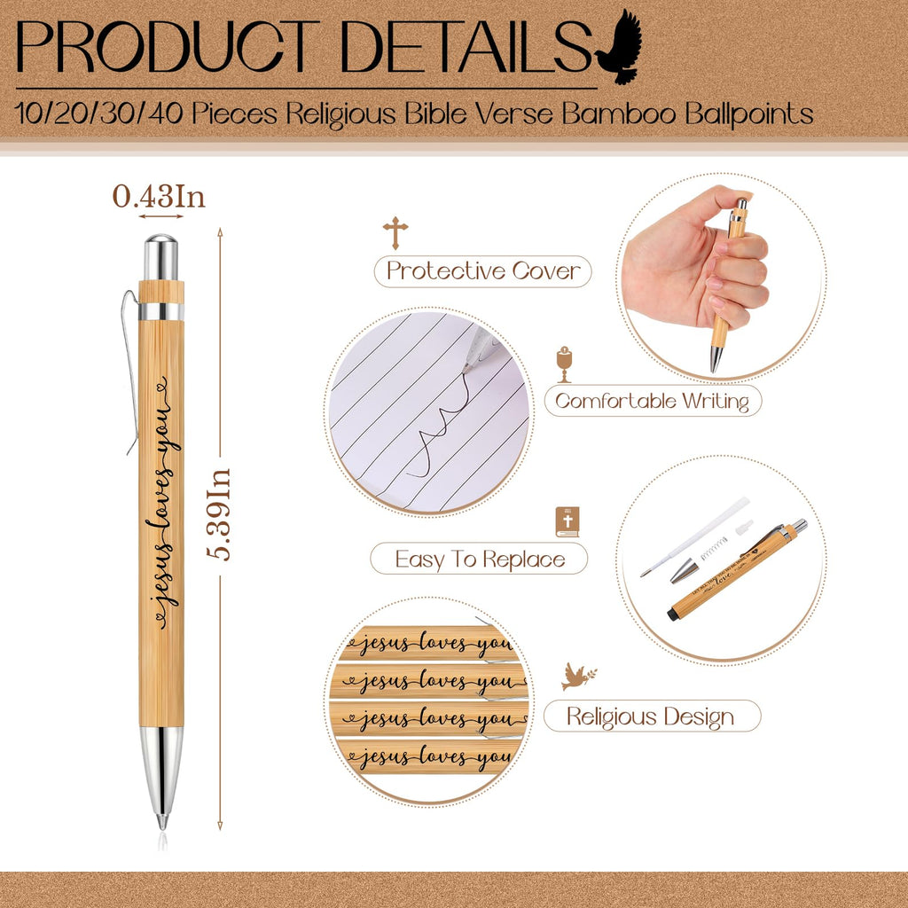 Tenceur 20 Sets Christian Gift Bulk Include Jesus Loves You Sign Inspirational Prayer Notepad Bible Bamboo Pen Religious Keychain with Organza Bags Church Party Favors for Sunday School