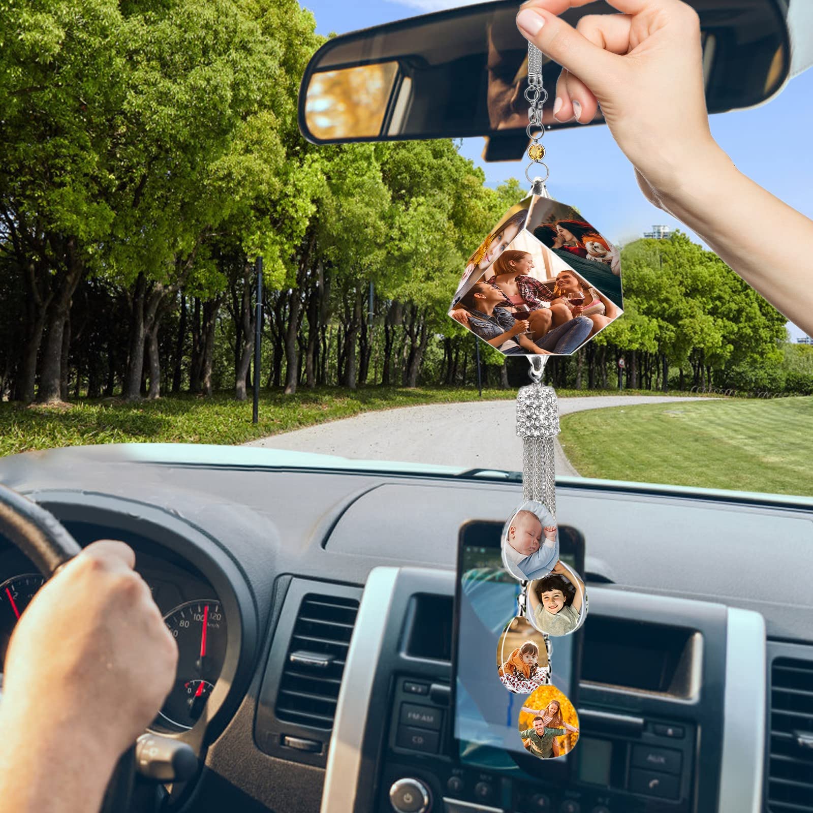 Personalized Photo Crystal Pendant for Car Home Hanging Ornaments Custom Picture Crystal Car Rearview Mirror Hanging Accessories Decor - Cube