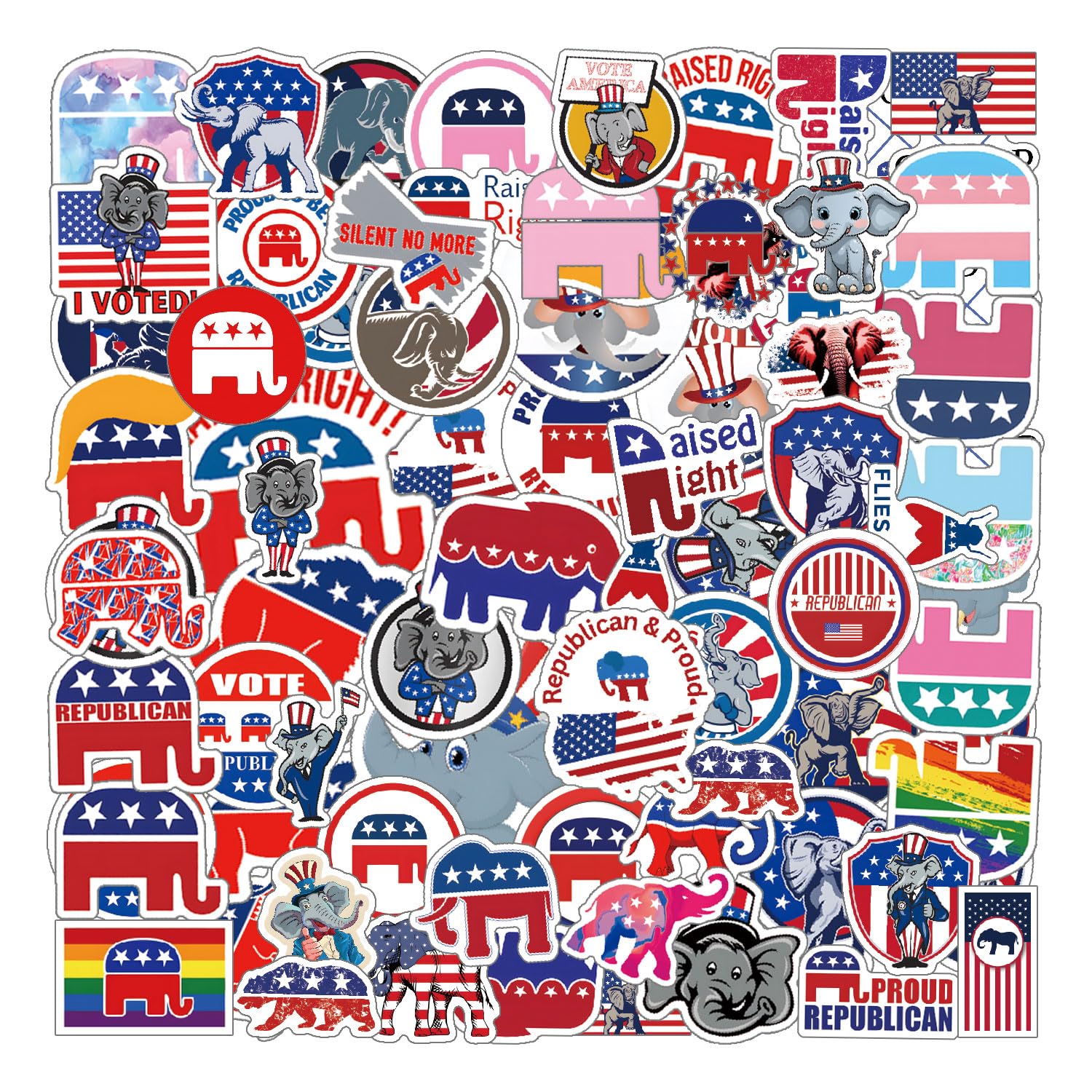 60pcs Republican Elephant Sticker Political Stickers, Waterproof Vinyl Sticker Decals, for Kids Girls Boys Teens Adults for Water Bottles Laptop Suitcase for Birthday Party Supplies Decoration Favors