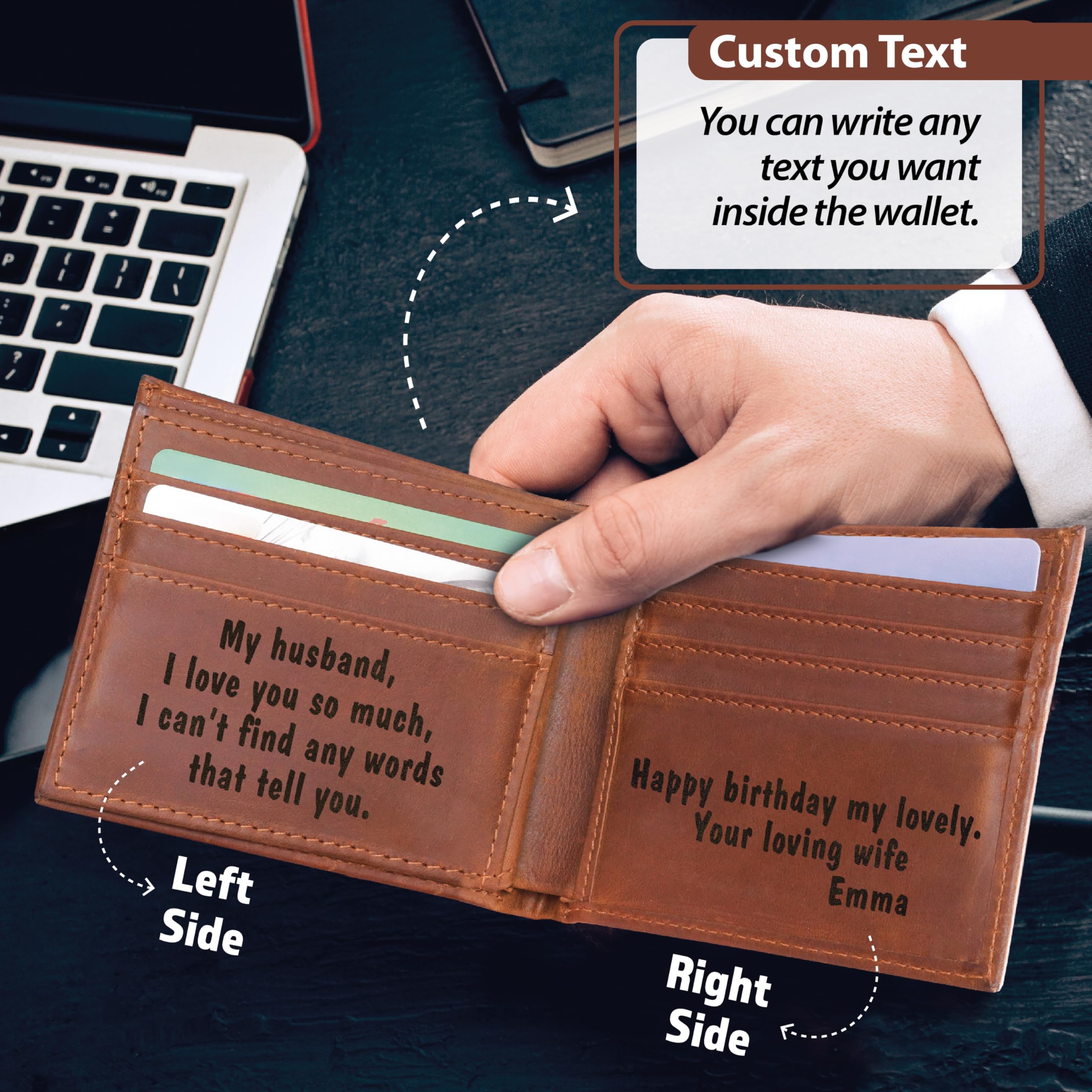 Personalized Wallet for Men, Custom Wallets for Men, Birthday Gifts for Men, Customized Monogram Wallet for Men, Son, Grandpa, and Boyfriend, Wedding, Anniversary, Graduate