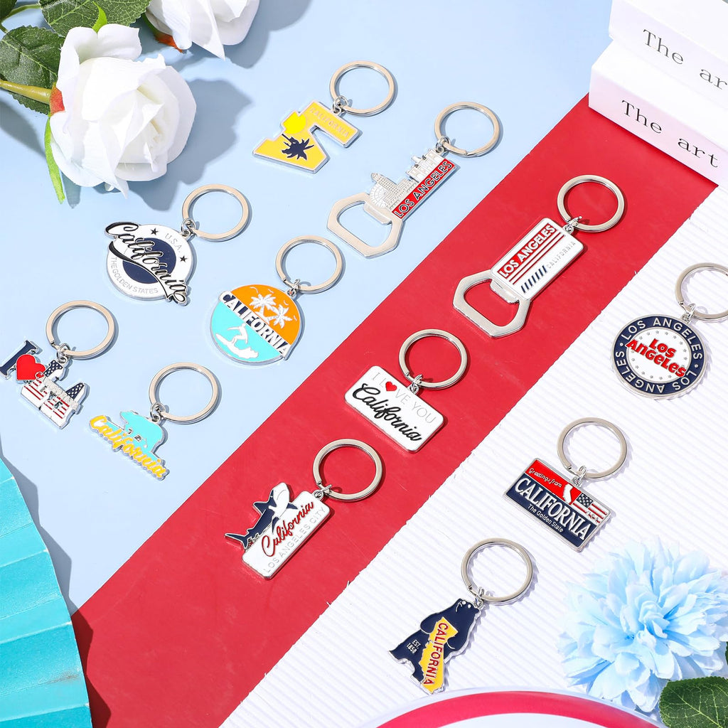 Landical 12 Pcs Los Angeles Souvenir Keychain California Souvenir Gifts Metal I Heart LA Keychain Bottle Opener Keyring