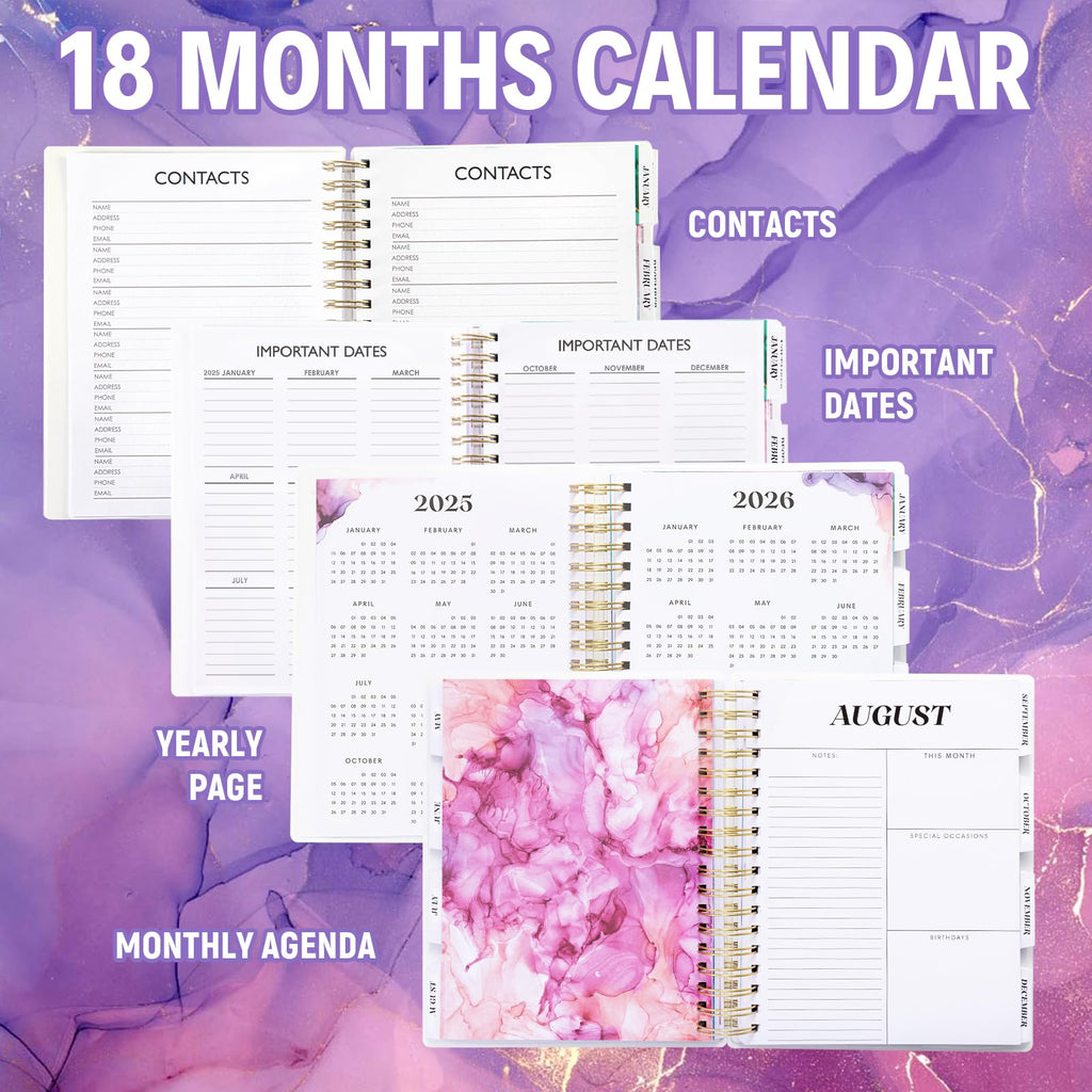 Planner 2025-2026 7.9" x 9.8", Large 18 Months Academic Daily Weekly Monthly Planner Yearly Agenda Jan. 2025–June. 2026, Page Tabs, Separator Page, Pocket Folder, Bookmark, Stickers, Sticky Note Set