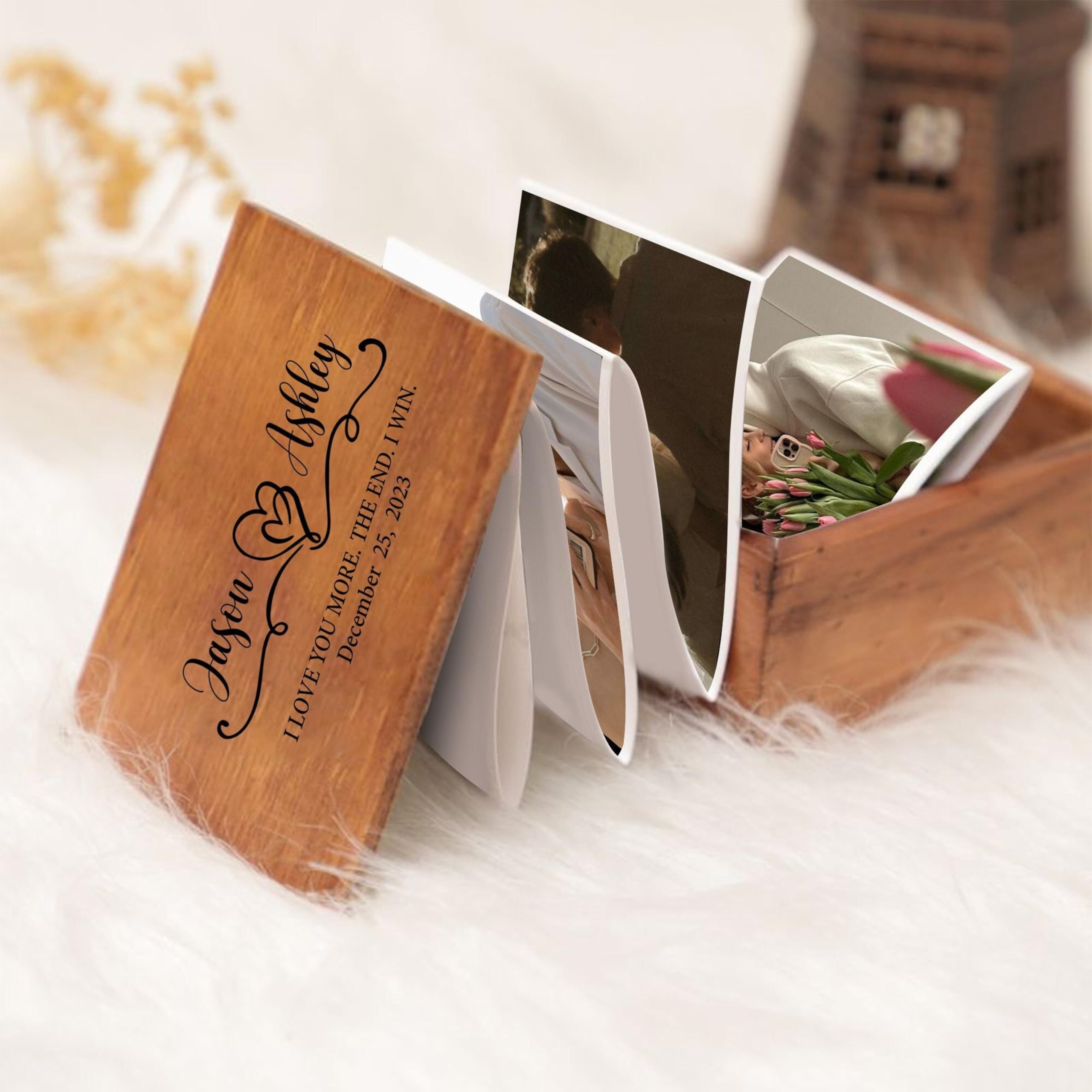 Personalized Pull Out Photo Wooden Box, Memory Keepsake Box, Custom Wooden Picture Box, Mini Photo Album Collection Gift, Memory Collection Gift, Christmas Gifts, Valentine Day Gifts For Him & Her