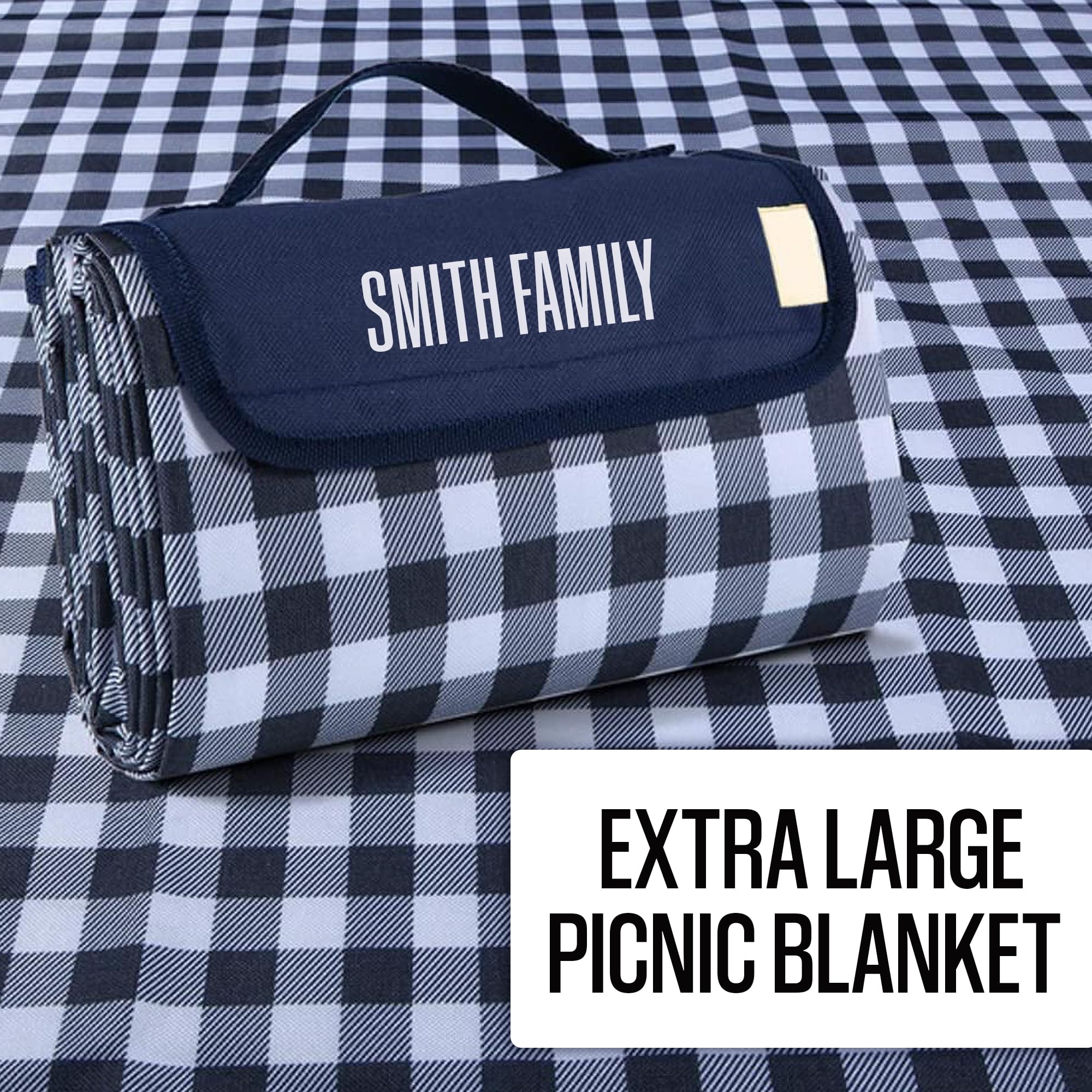 Personalized Extra Large Picnic Blanket - Customized Outdoor Beach Blanket Waterproof Sandproof Portable Blankets - Foldable and Lightweight Mat for Camping, Park, Hiking, Patio