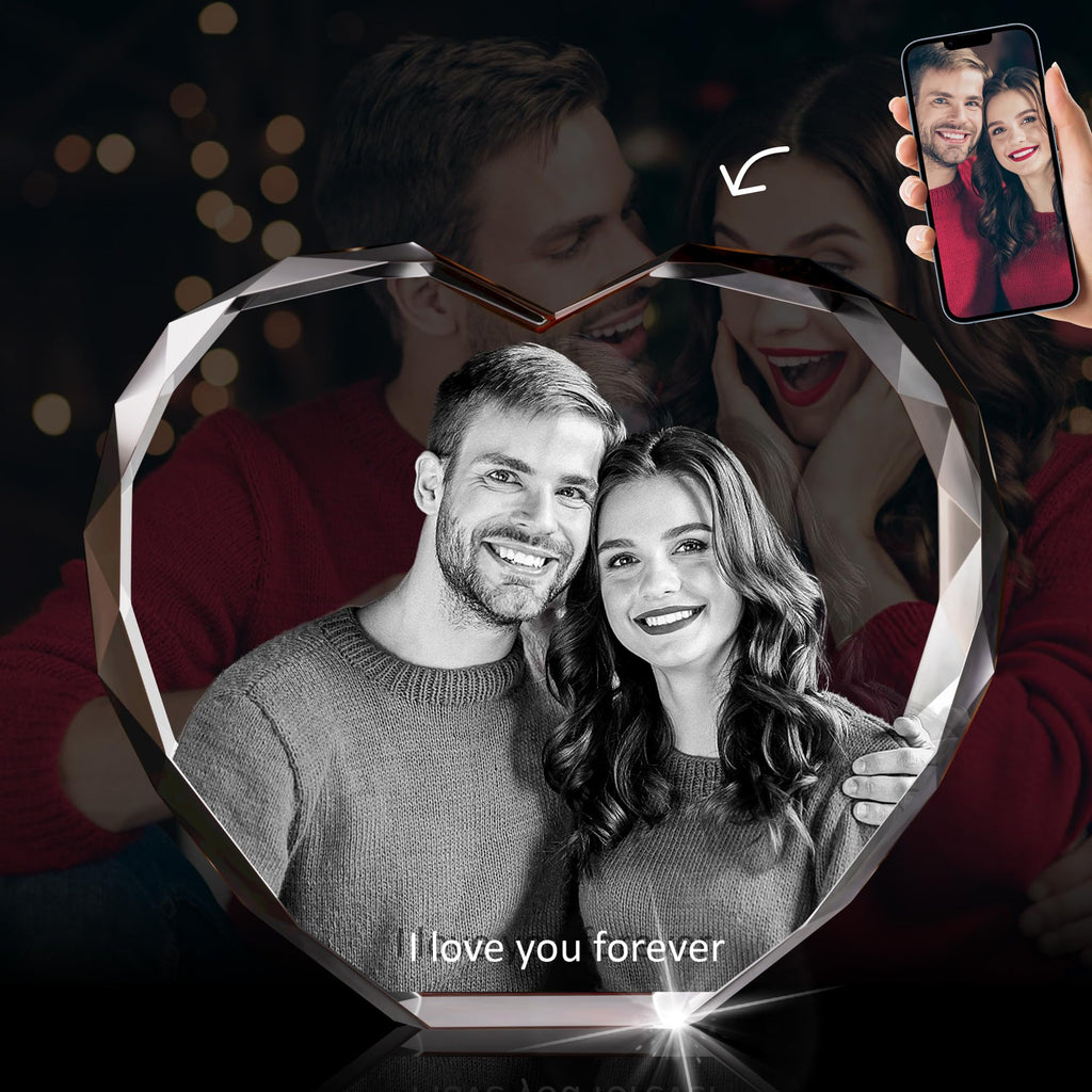 3D Crystal Photo, Great Christmas Personalized Gifts for Women, Wife, Her, Him, Mom, Dad, Men, Husband, 3D Laser Etched Glass Picture, Customized Xmas Anniversary Couple Birthday and Pet Gifts