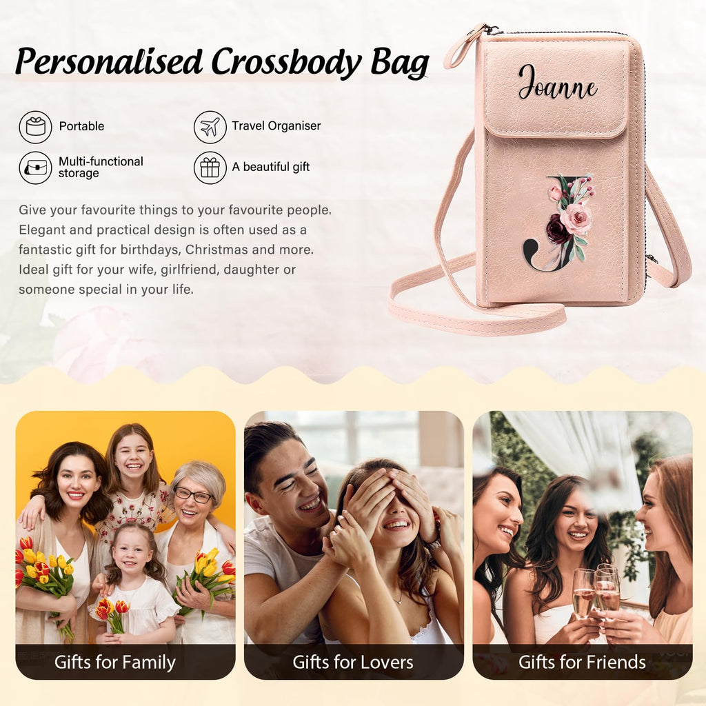 Mini Crossbody Bags for Women Custom Name Small Purse Personalized Initial Womens Crossbody Wallet Cellphone Purse (Pink)
