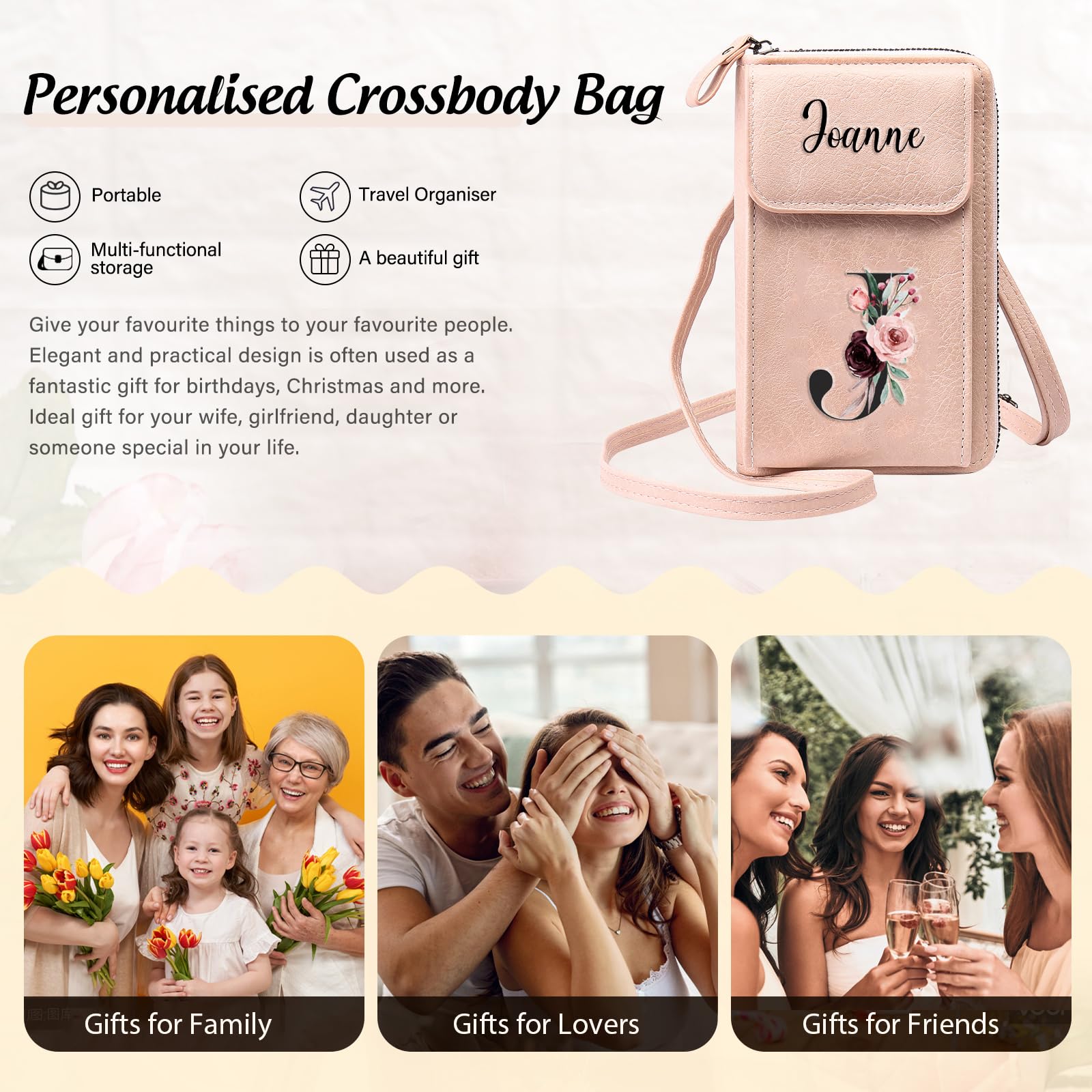 Mini Crossbody Bags for Women Custom Name Small Purse Personalized Initial Womens Crossbody Wallet Cellphone Purse (Pink)