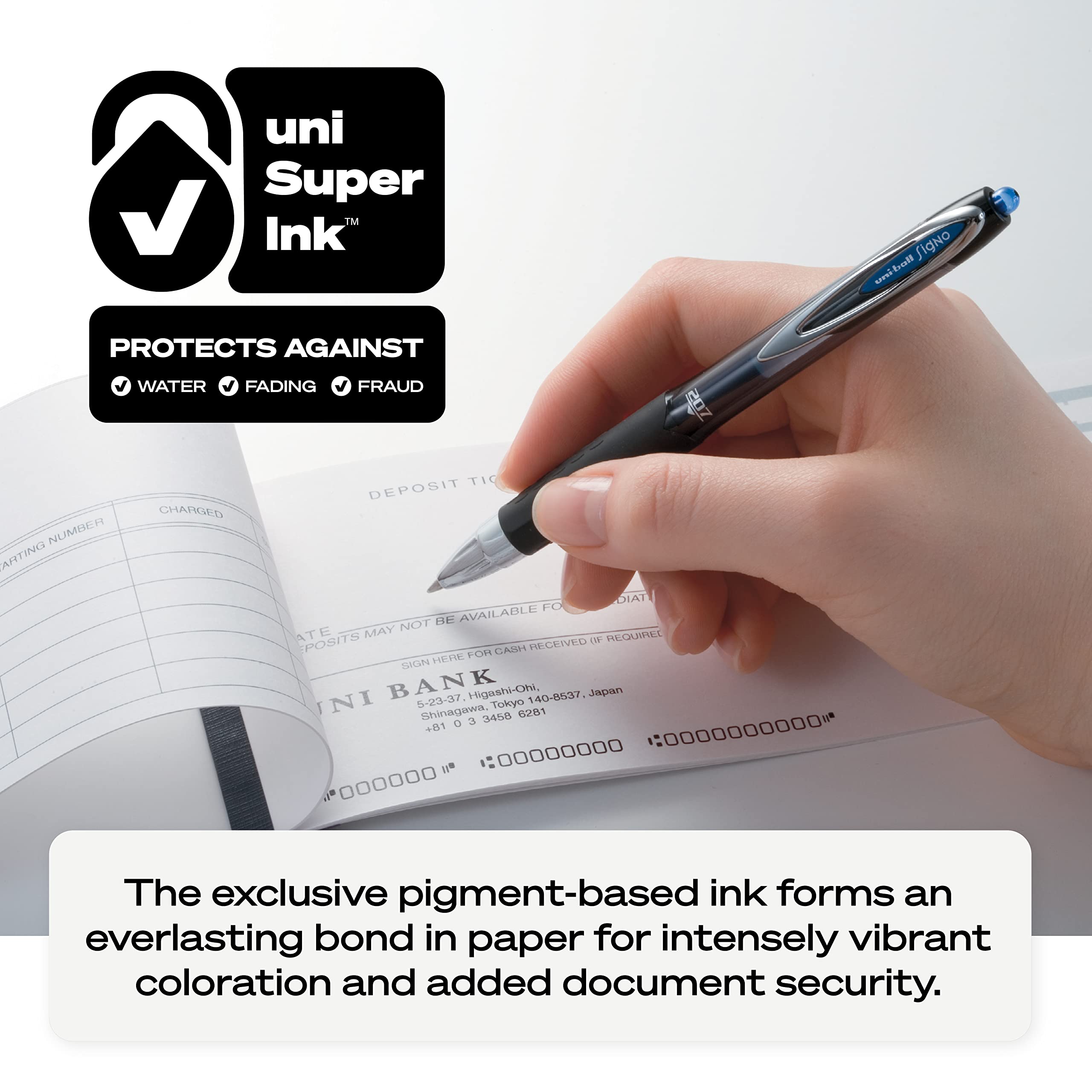 Black Retractable Gel Pens 12 Pack with Medium Points, Uni-Ball 207 Signo Click Pens are Fraud Proof and the Best Office Pens, Nursing Pens, Business Pens, School Pens, and Bible Pens