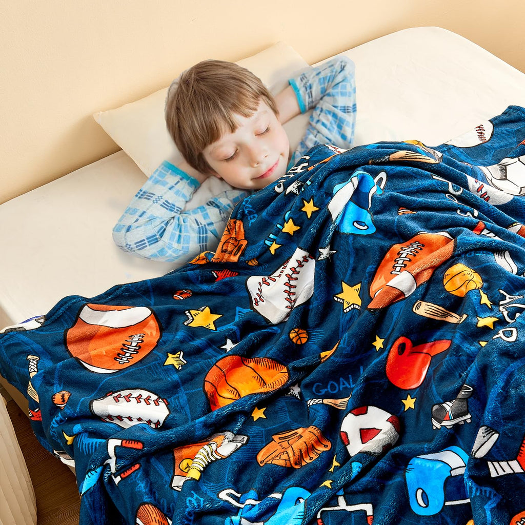 Wajade Sports Blanket for Boys,Soft Fleece 3D Soccer Basketball Baseball Football Kids Blanket for Couch Sofa Bedroom, Fuzzy Blanket and Throws Ball Blanket for Kids Boys Teens,50"x60"