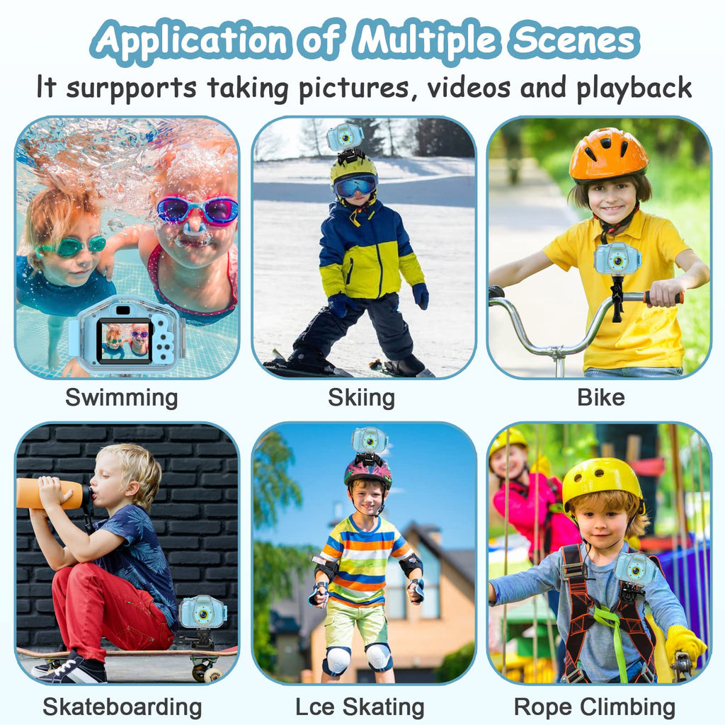 DEKER Kids Waterproof Camera for Boys, Christmas Birthday Gifts for Toys 3-12 Year Old, Mini Children Underwater Digital Action Camcorder (Light Blue)